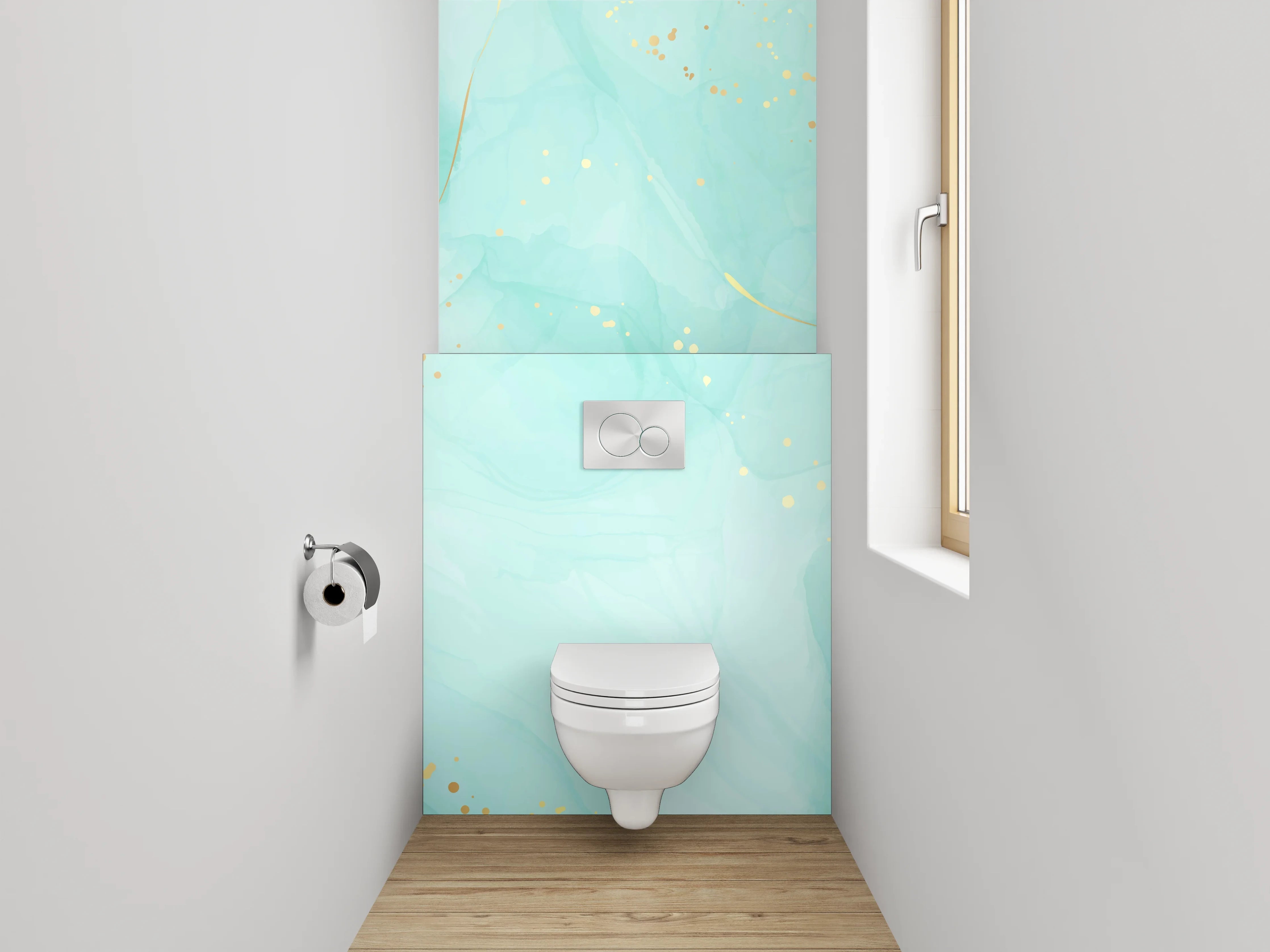 WC-Rückwand - Aquarell Türkis Gold Marmor Optik