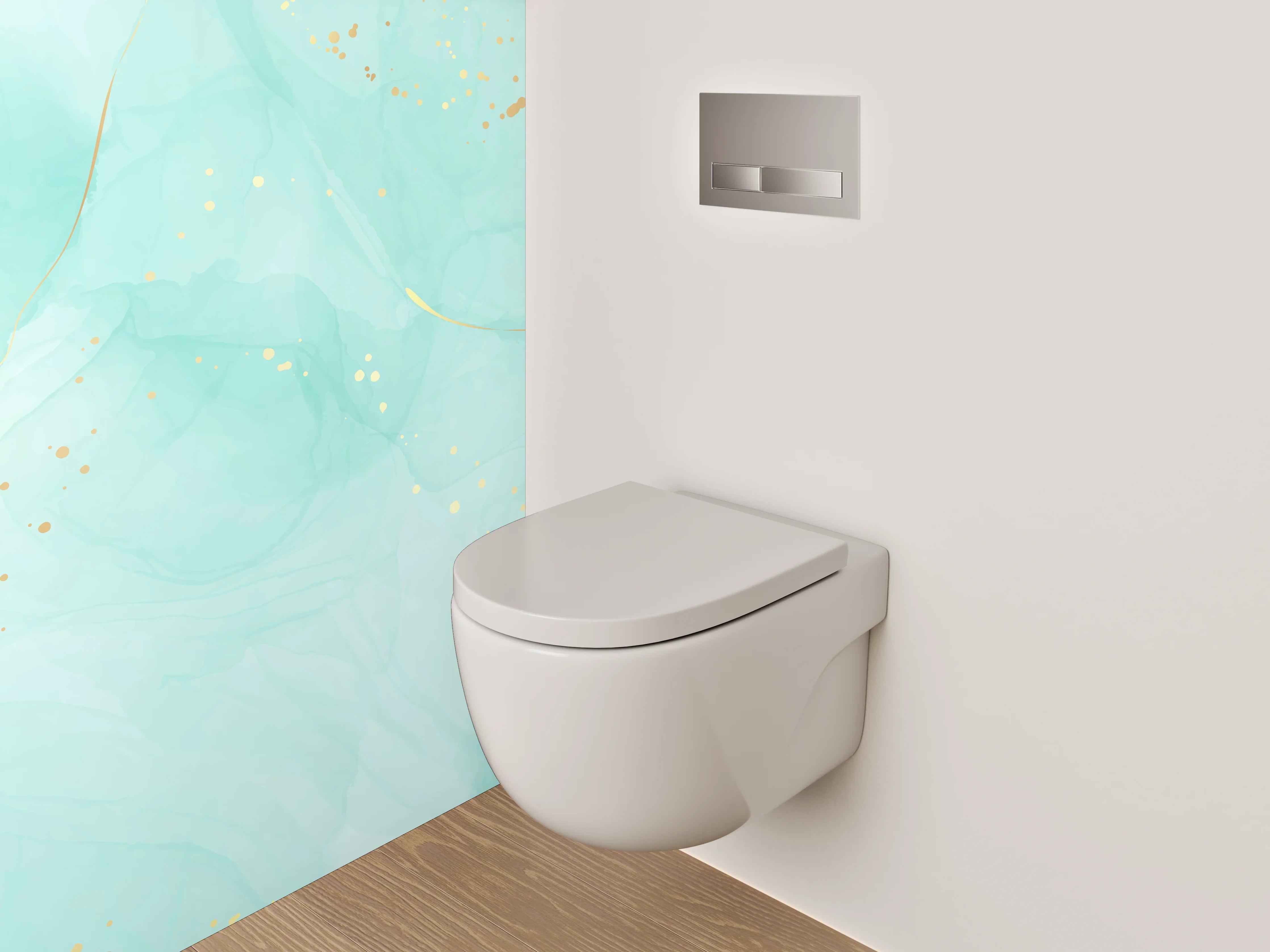 WC-Rückwand - Aquarell Türkis Gold Marmor Optik