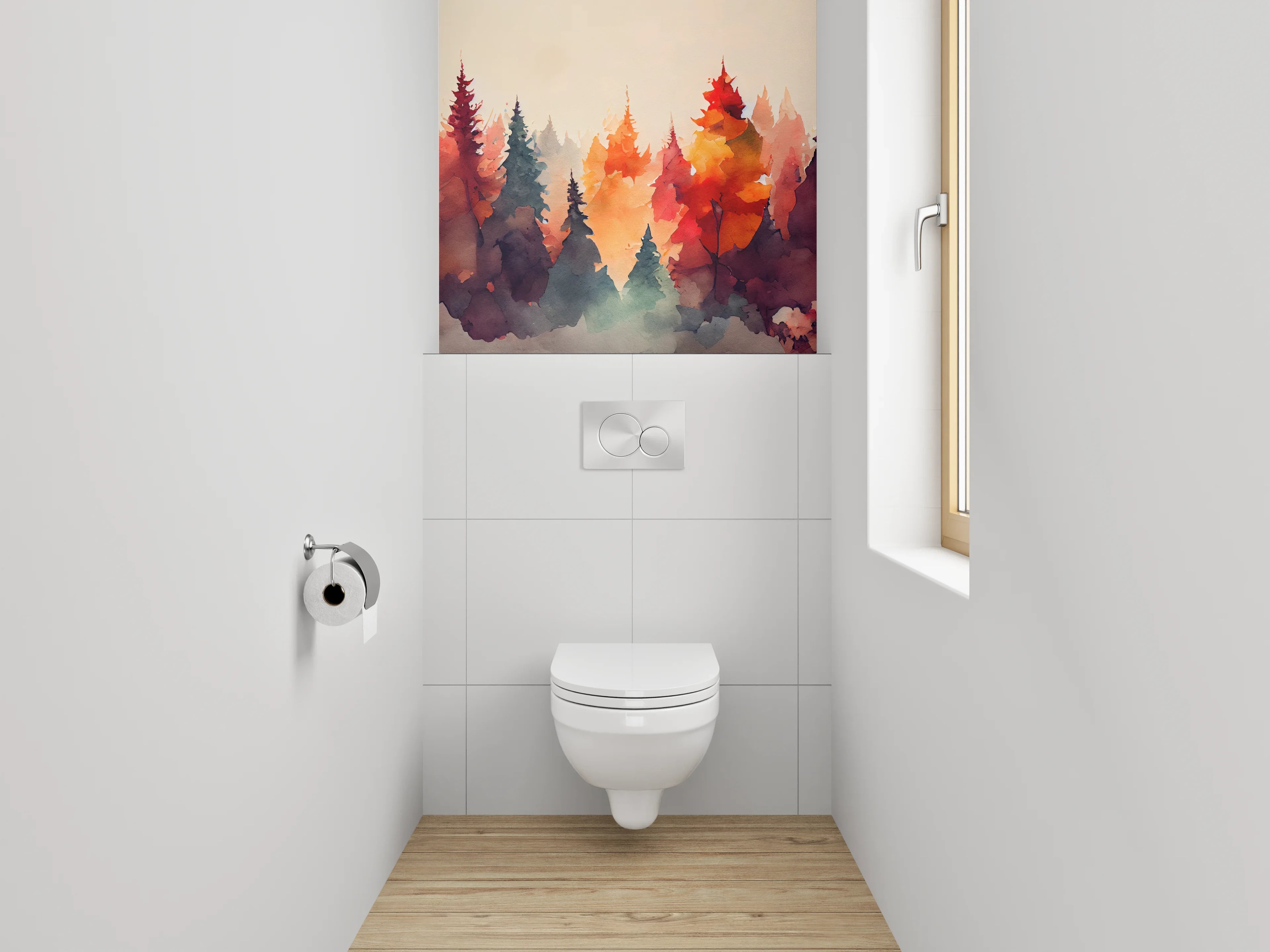 WC-Rückwand - Aquarell Wald Herbstfarben Kunstmotiv