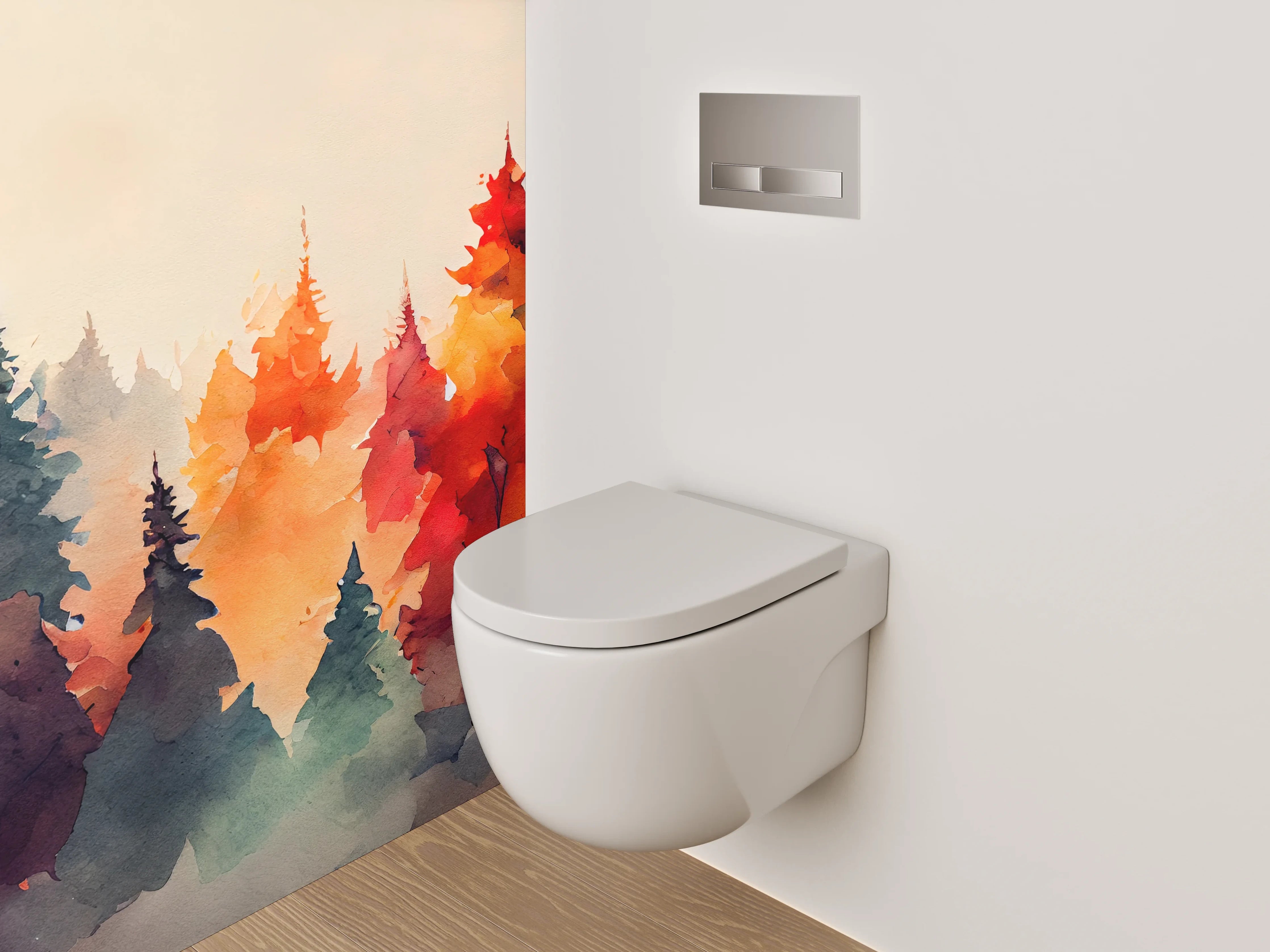 WC-Rückwand - Aquarell Wald Herbstfarben Kunstmotiv