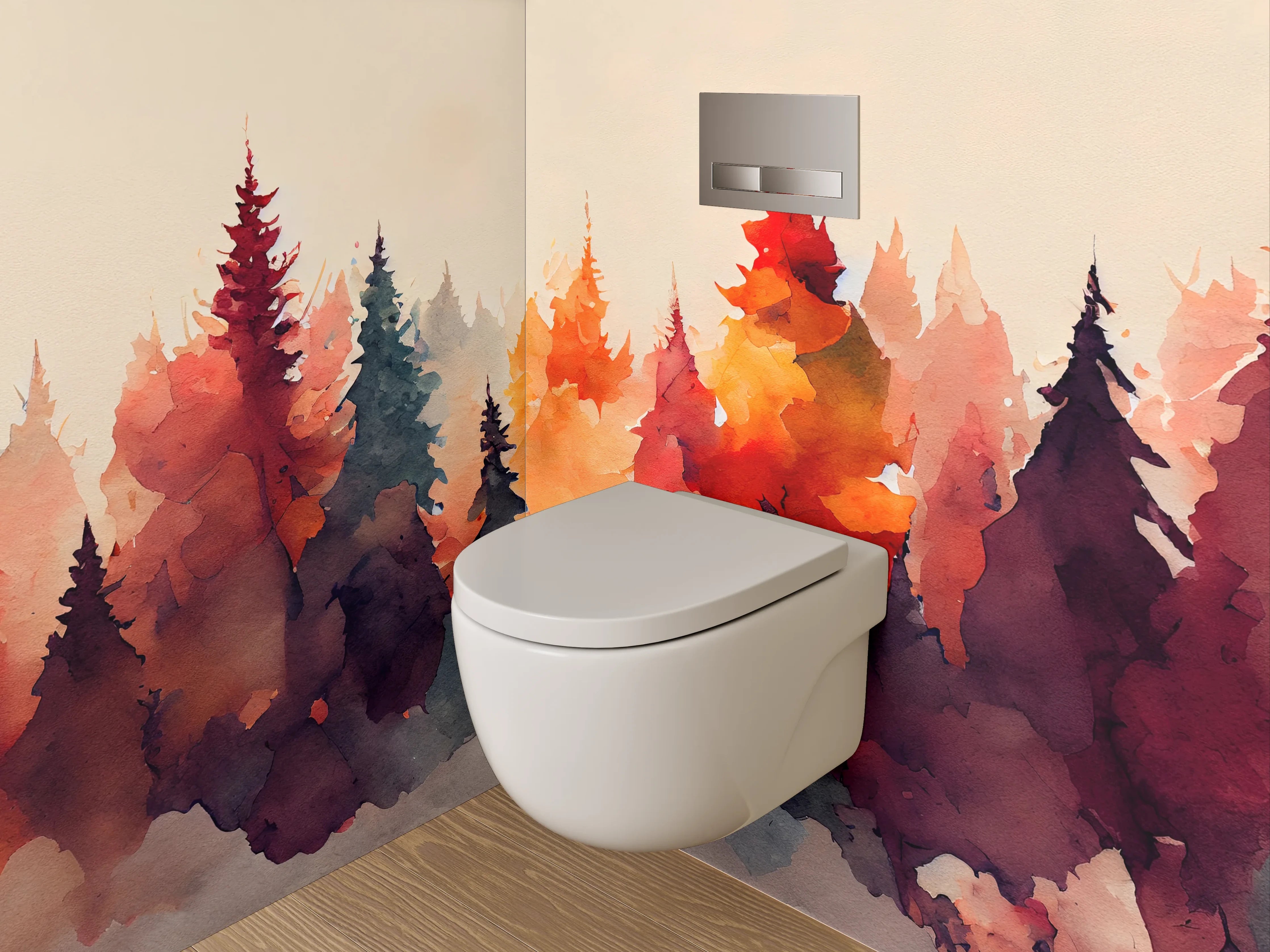 WC-Rückwand - Aquarell Wald Herbstfarben Kunstmotiv