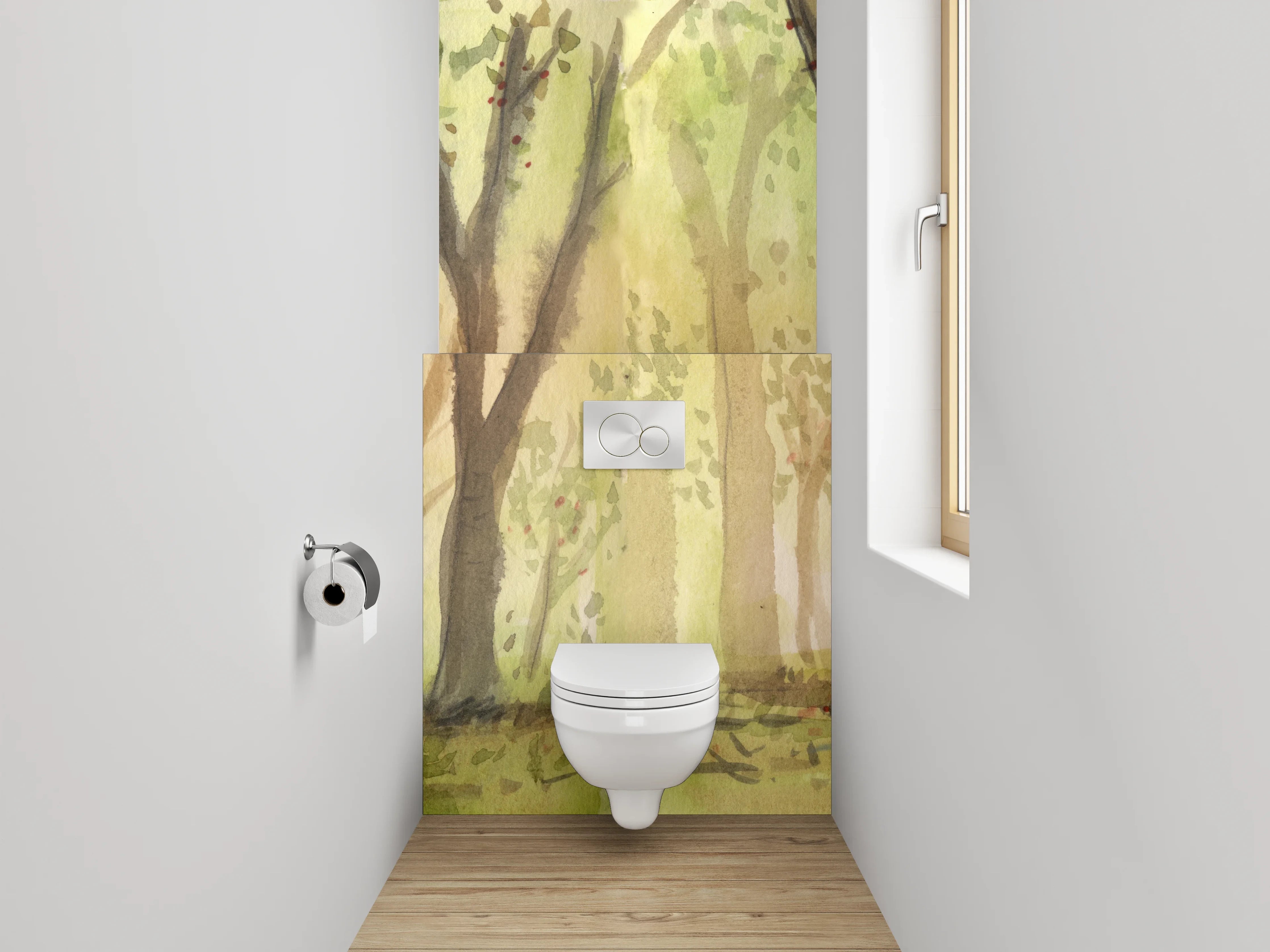 WC-Rückwand - Aquarell Wald Lichtstimmung Illustration