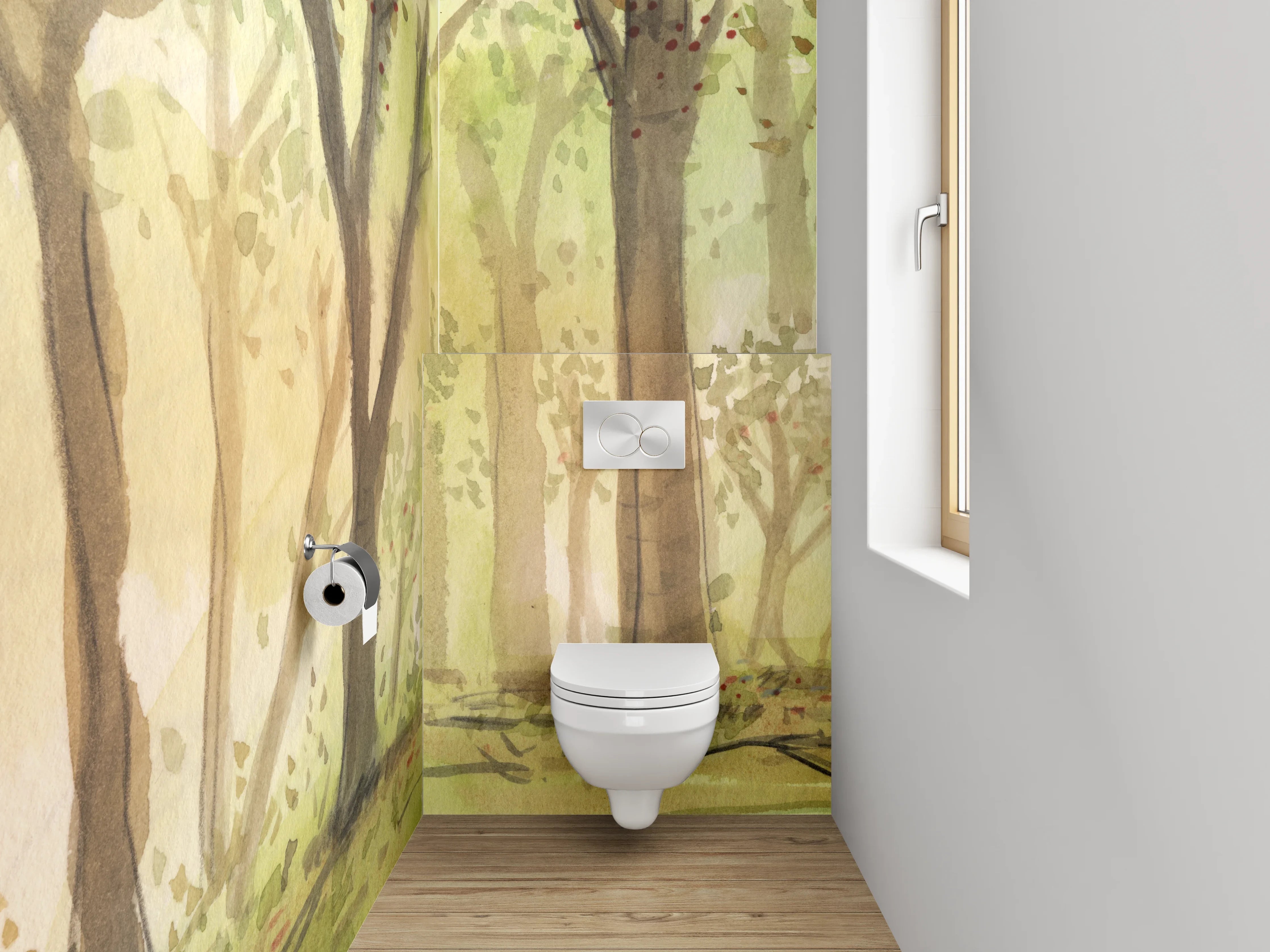 WC-Rückwand - Aquarell Wald Lichtstimmung Illustration