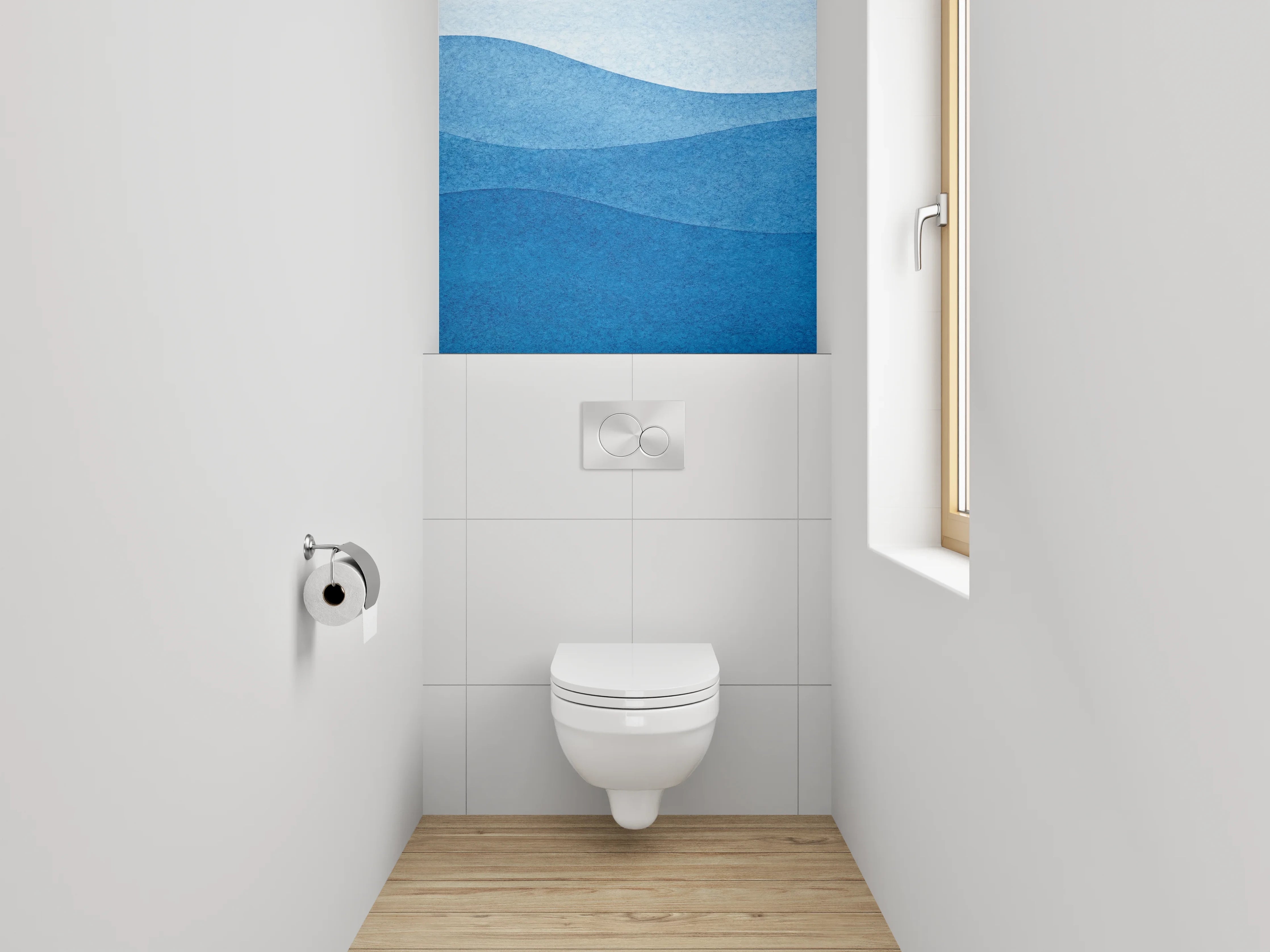 WC-Rückwand - Aquarell Wellen Blau Abstrakt