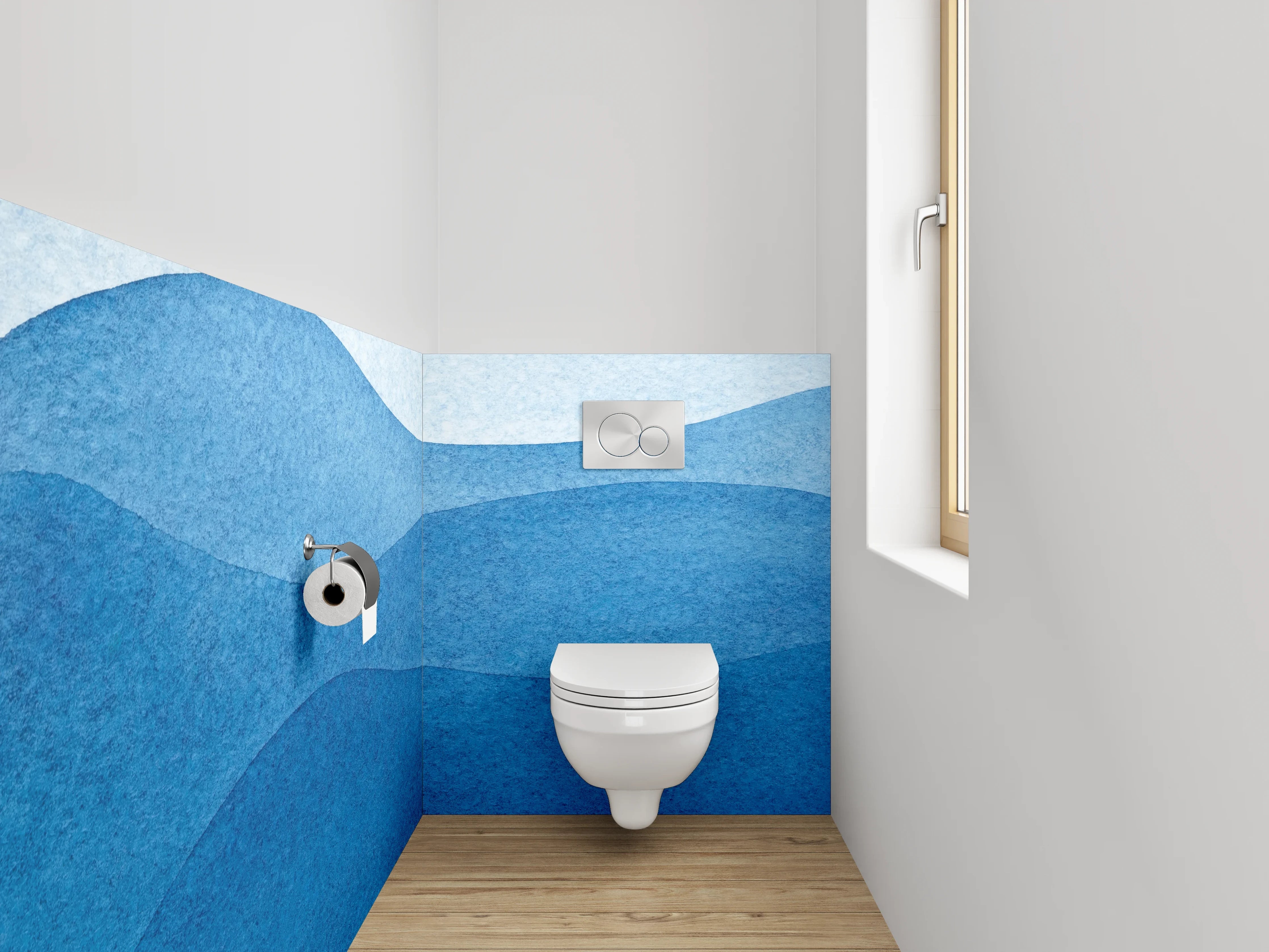 WC-Rückwand - Aquarell Wellen Blau Abstrakt