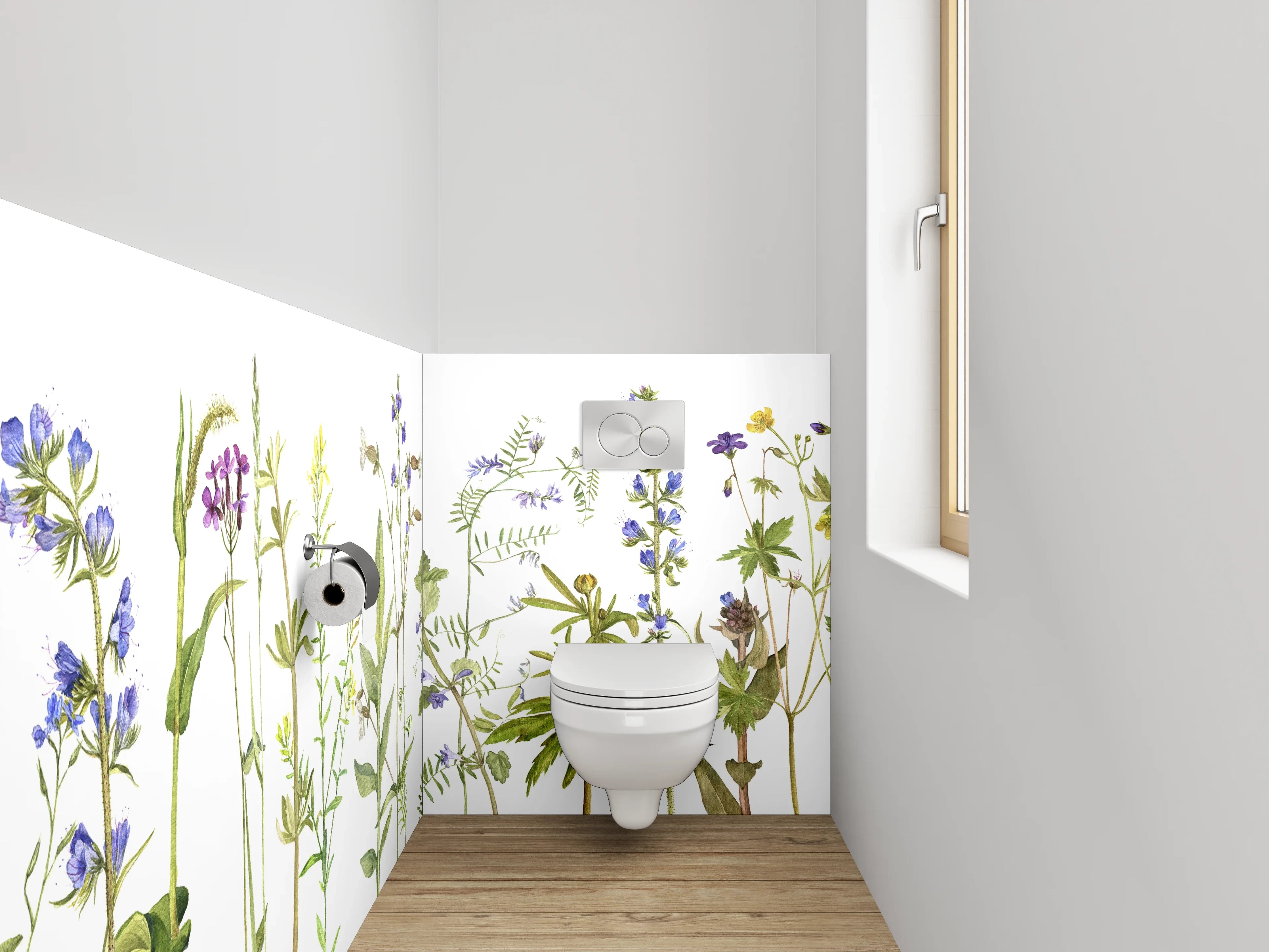 WC-Rückwand - Aquarell Wildblumen Wiese Illustration