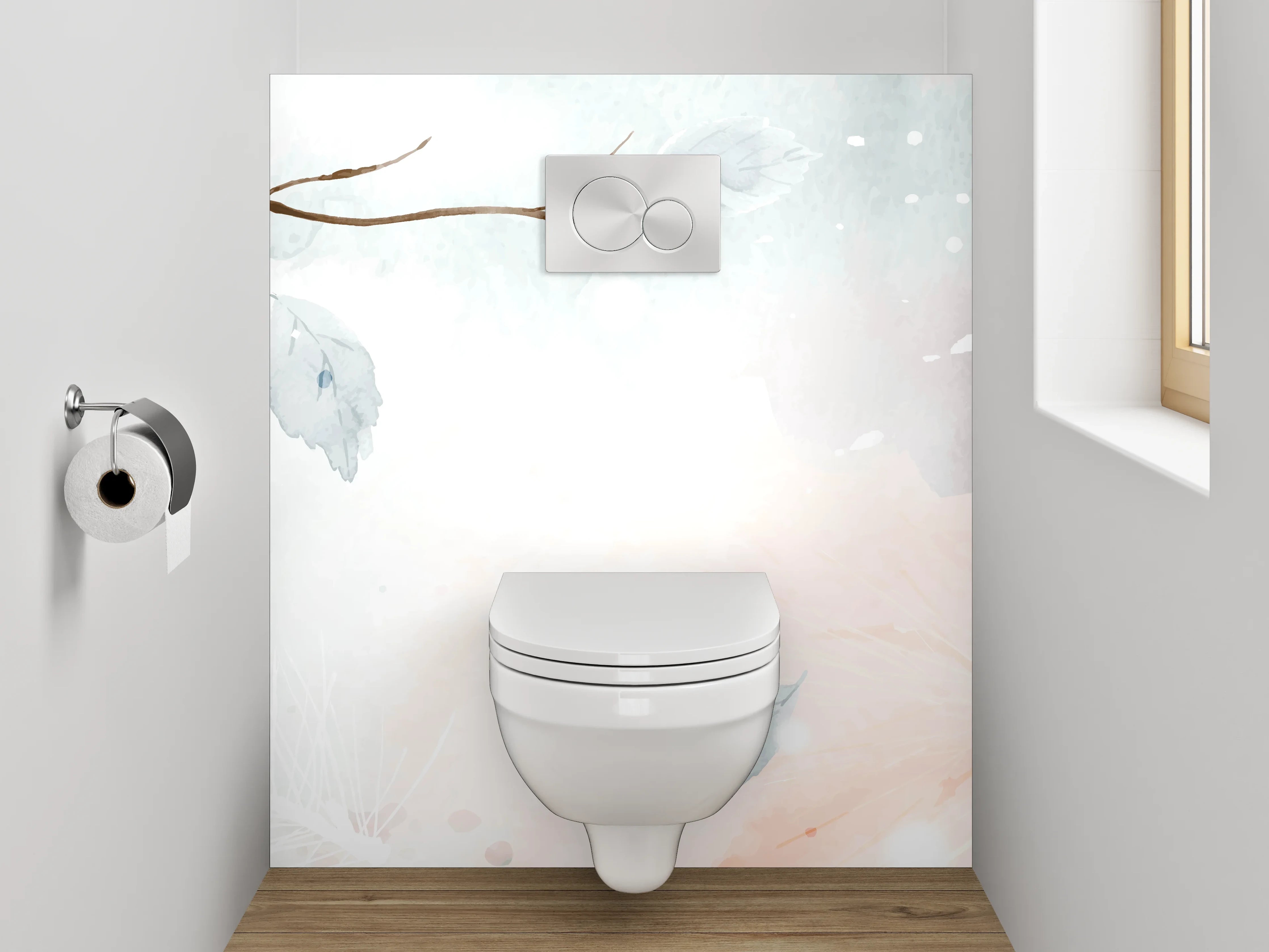 WC-Rückwand - Aquarell Zweige Beige Grau Weiß