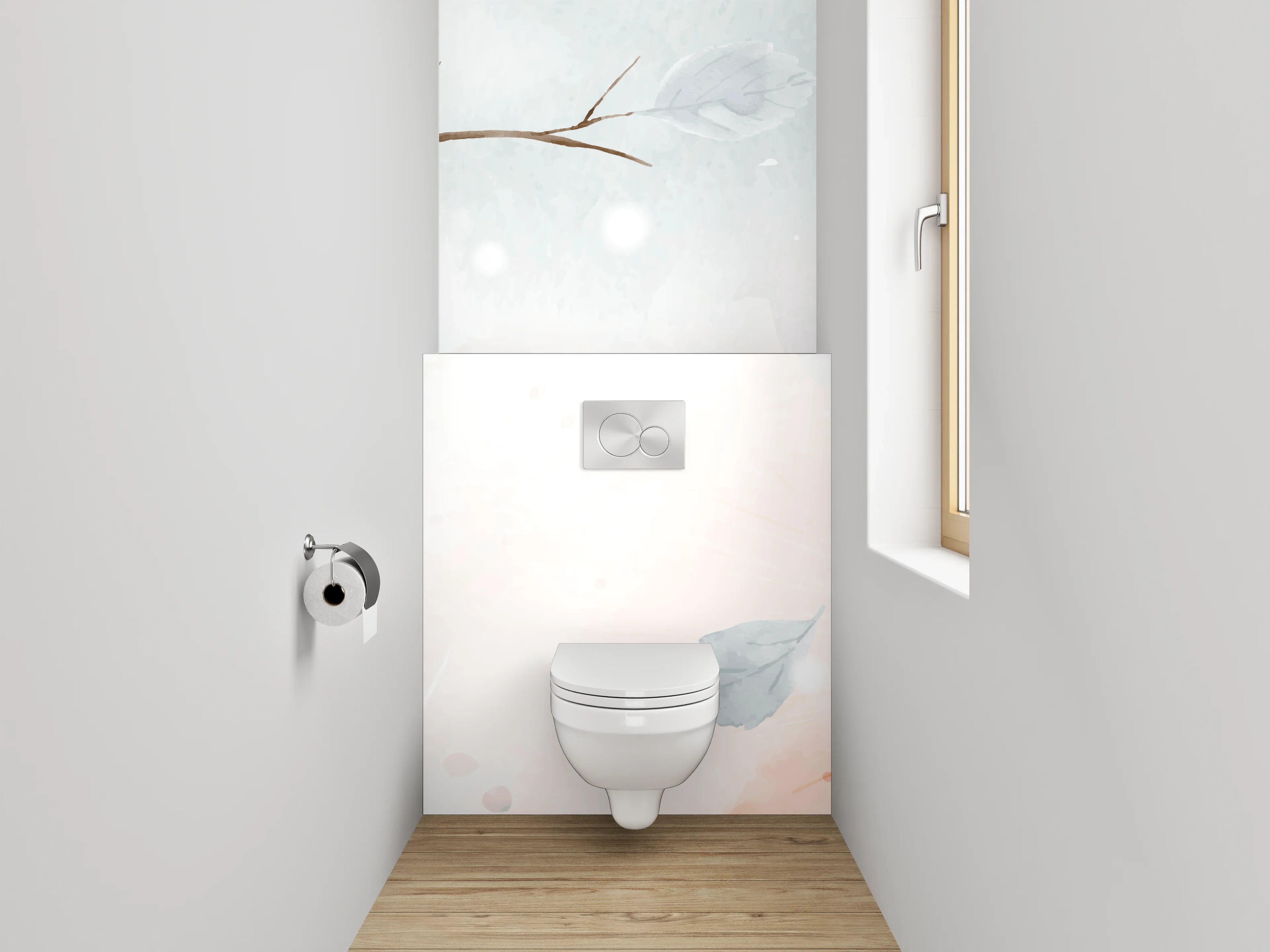 WC-Rückwand - Aquarell Zweige Beige Grau Weiß