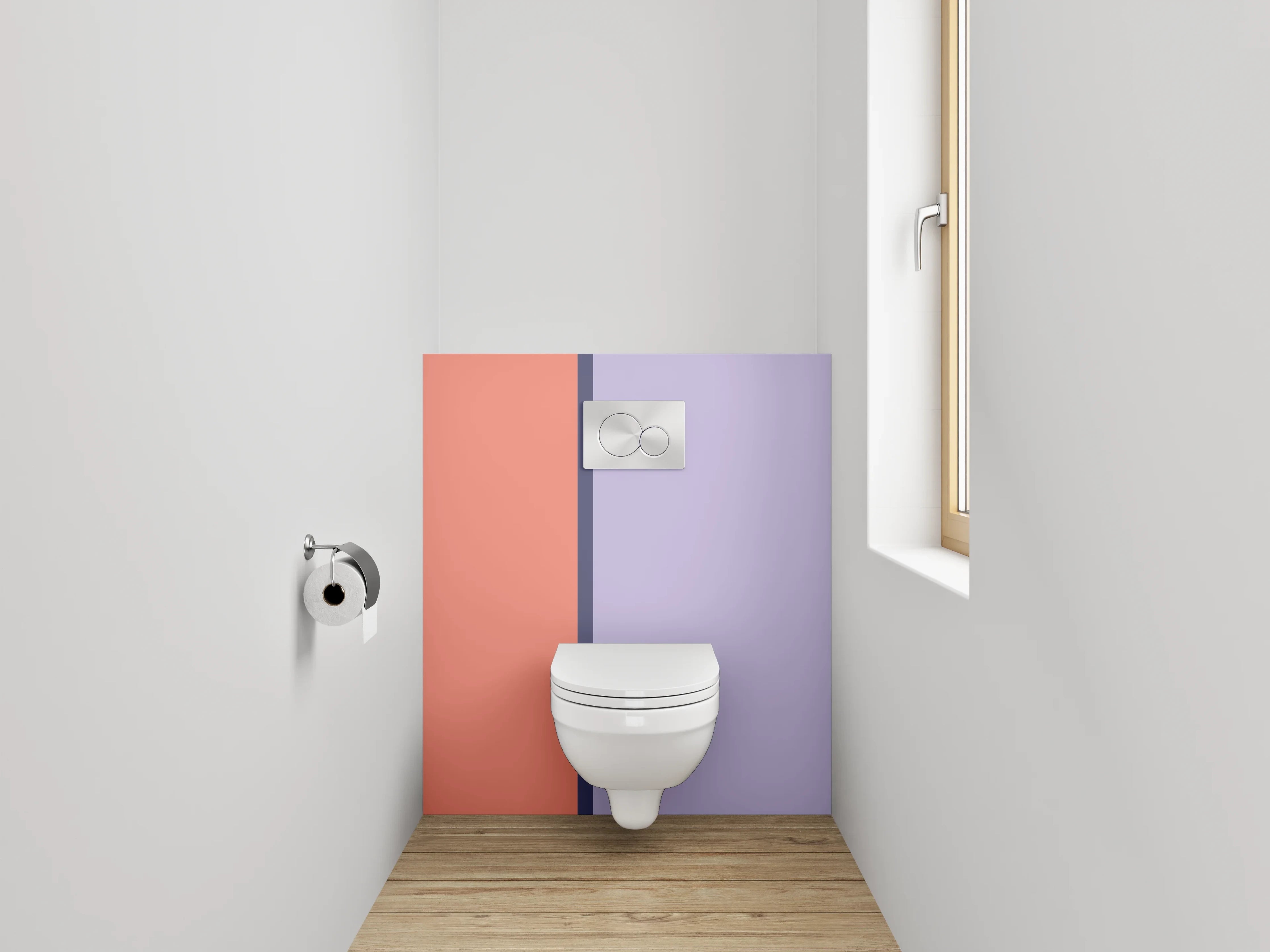 WC-Rückwand - Aquarellartige Farbverläufe in Lila und Koralle