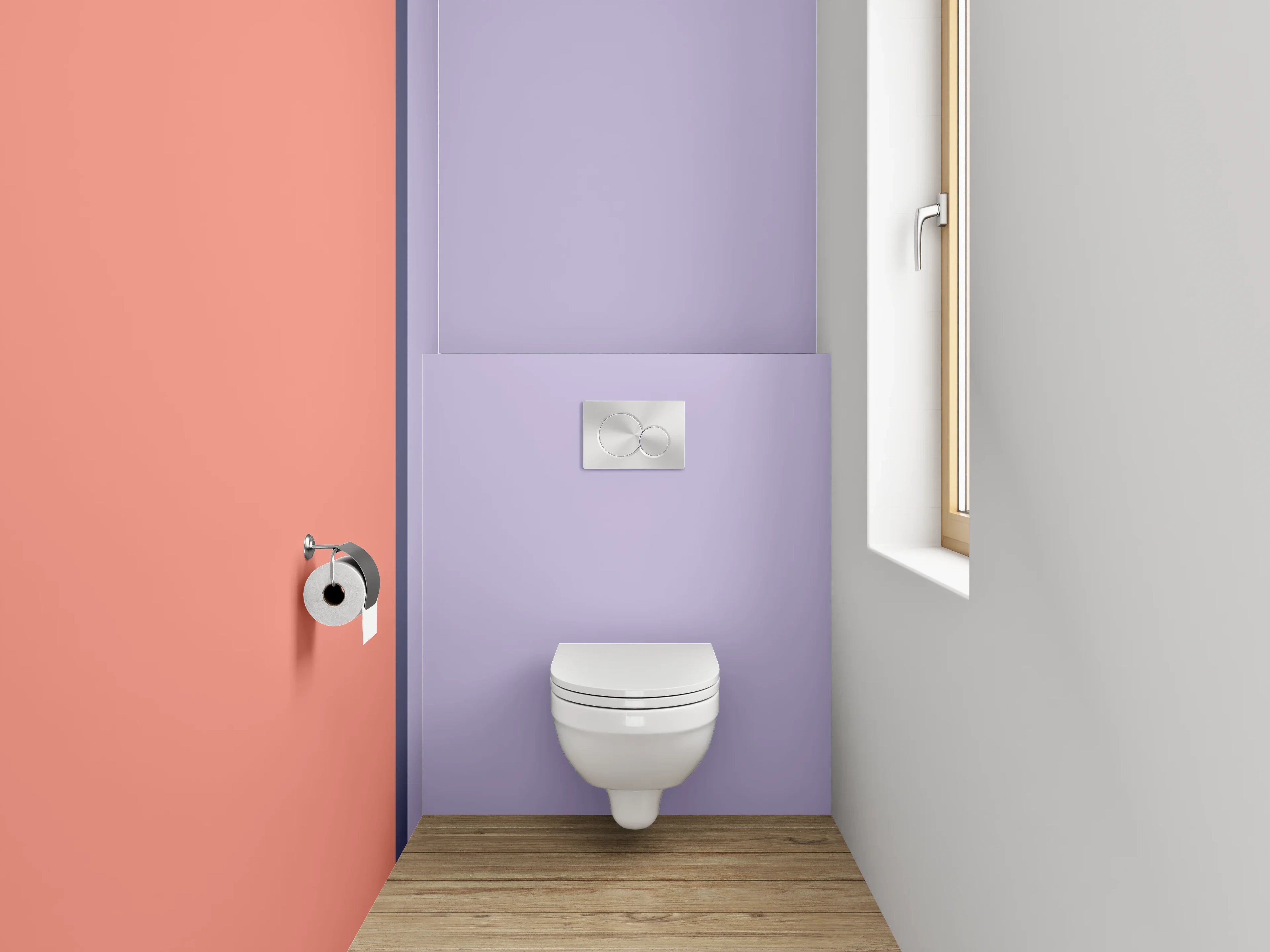 WC-Rückwand - Aquarellartige Farbverläufe in Lila und Koralle