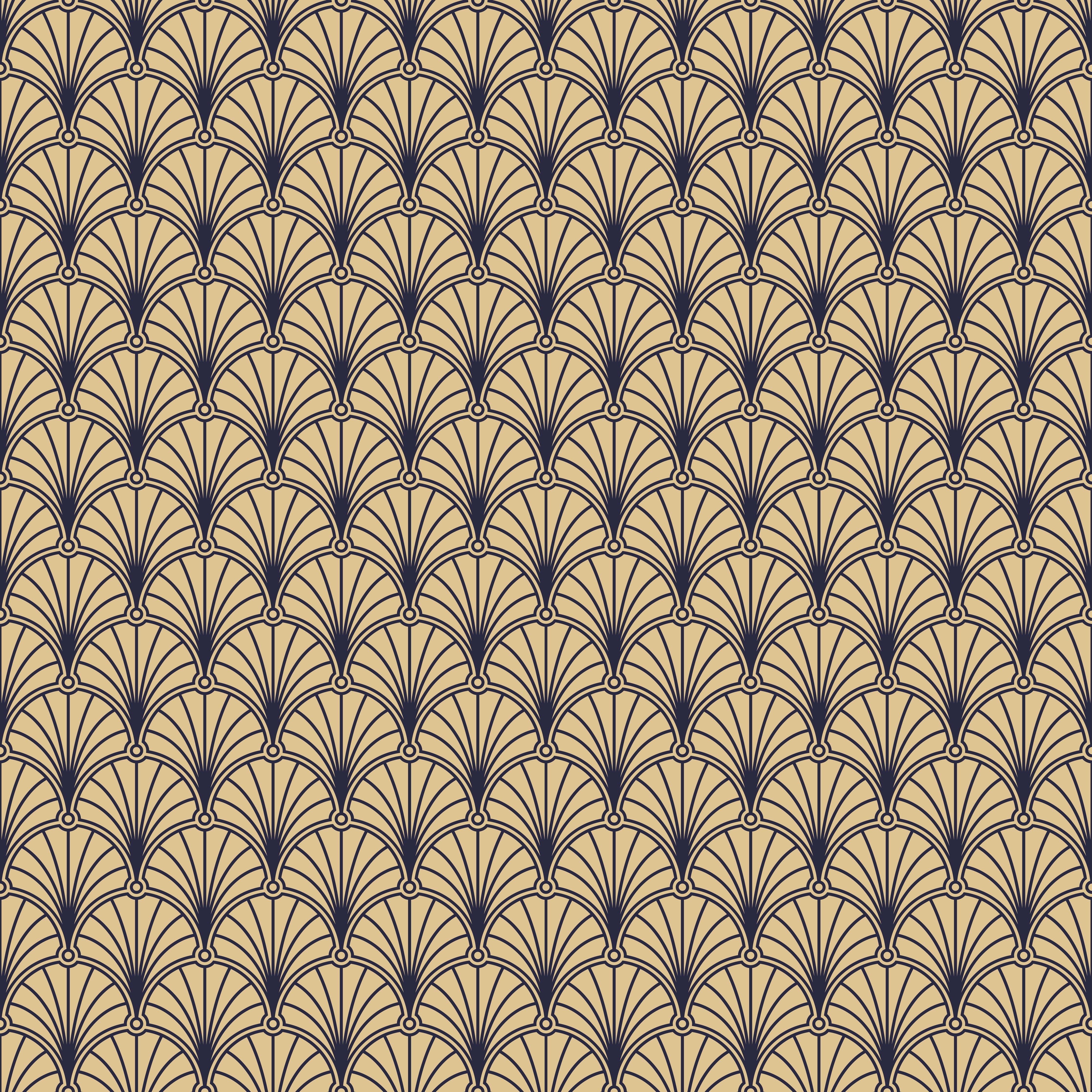 WC-Rückwand-Art Deco Fächer Muster beige schwarz