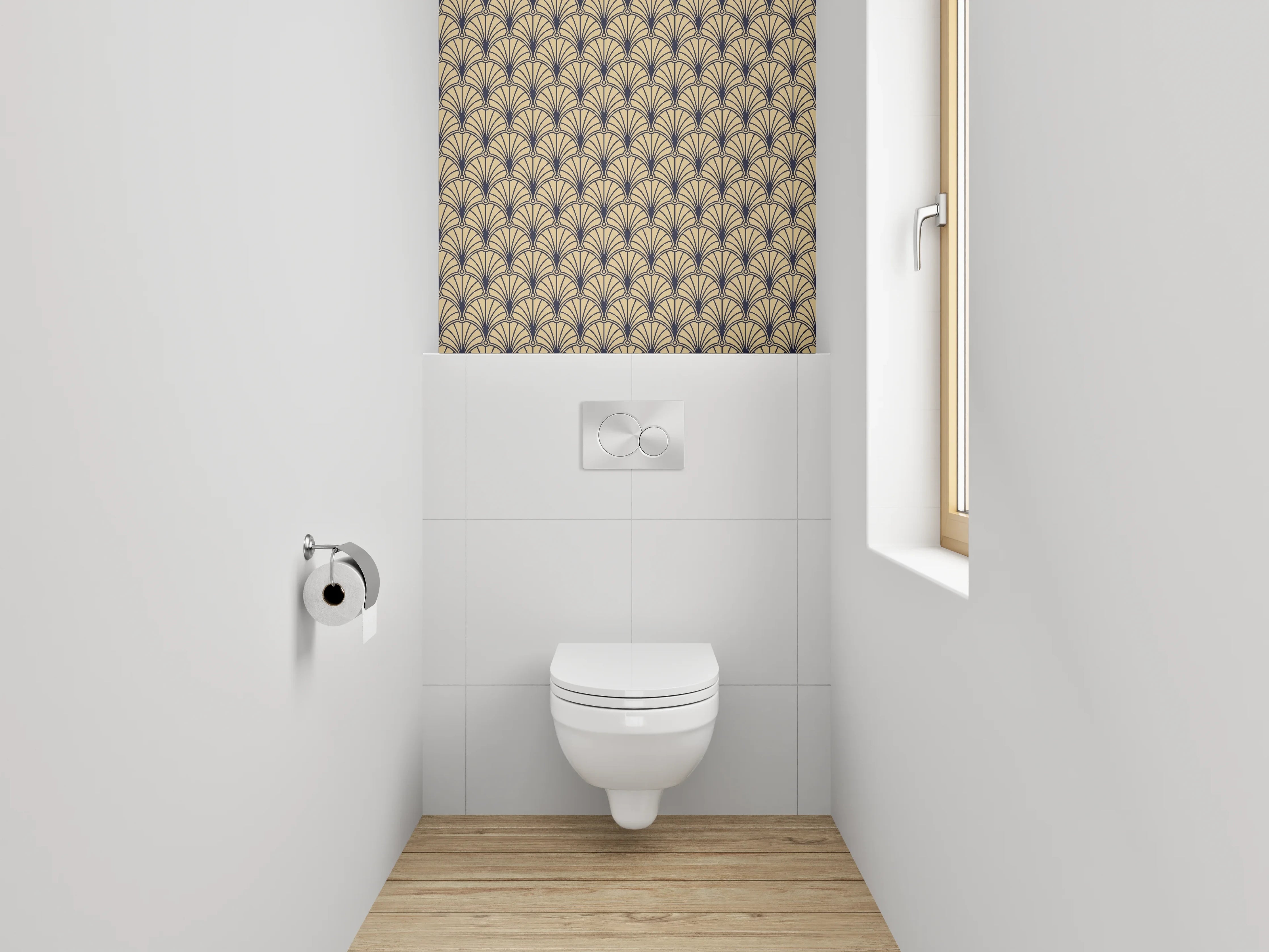 WC-Rückwand - Art Deco Fächer Muster beige schwarz
