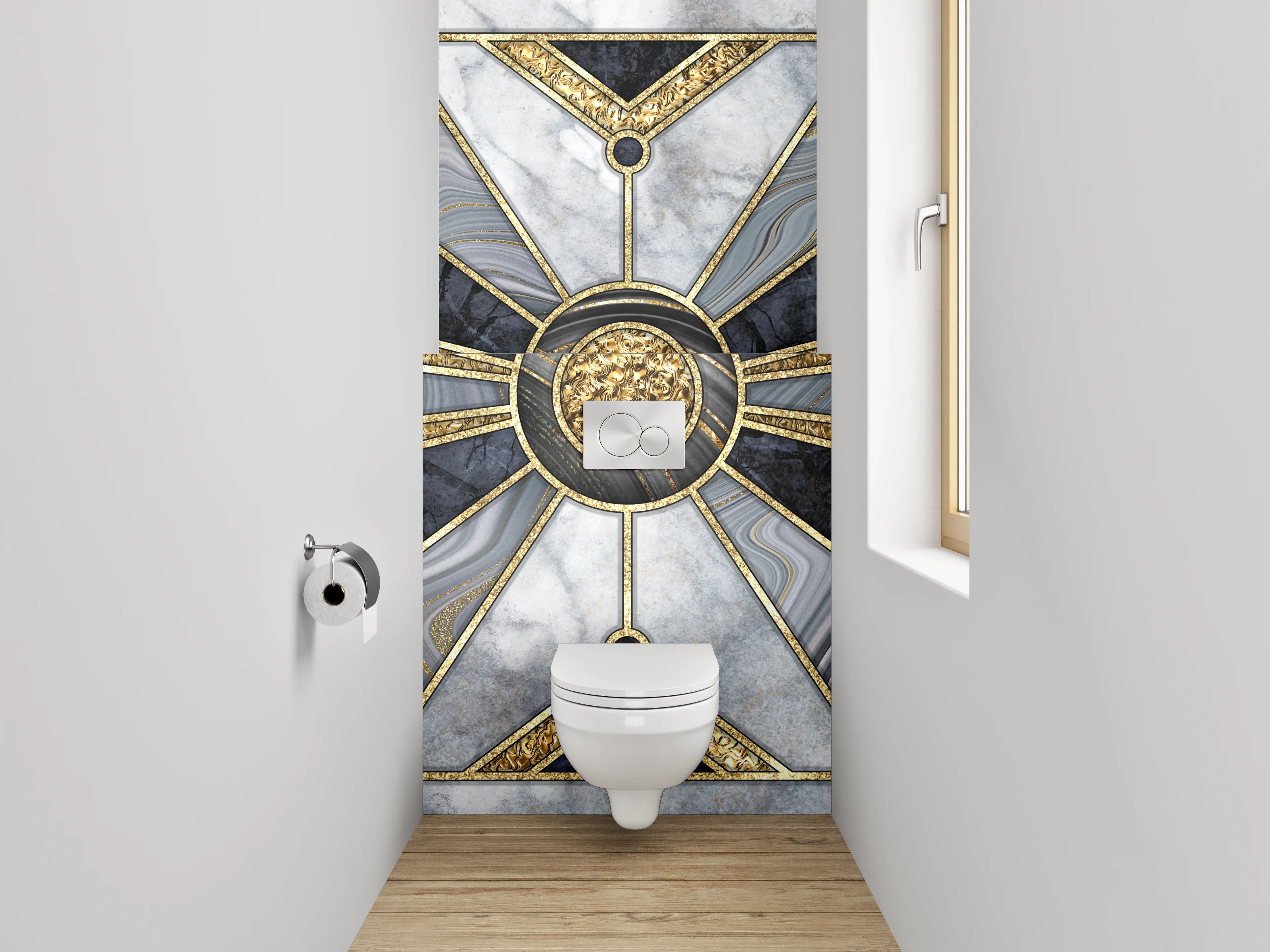 WC-Rückwand - Art Deco Marmor Gold Muster