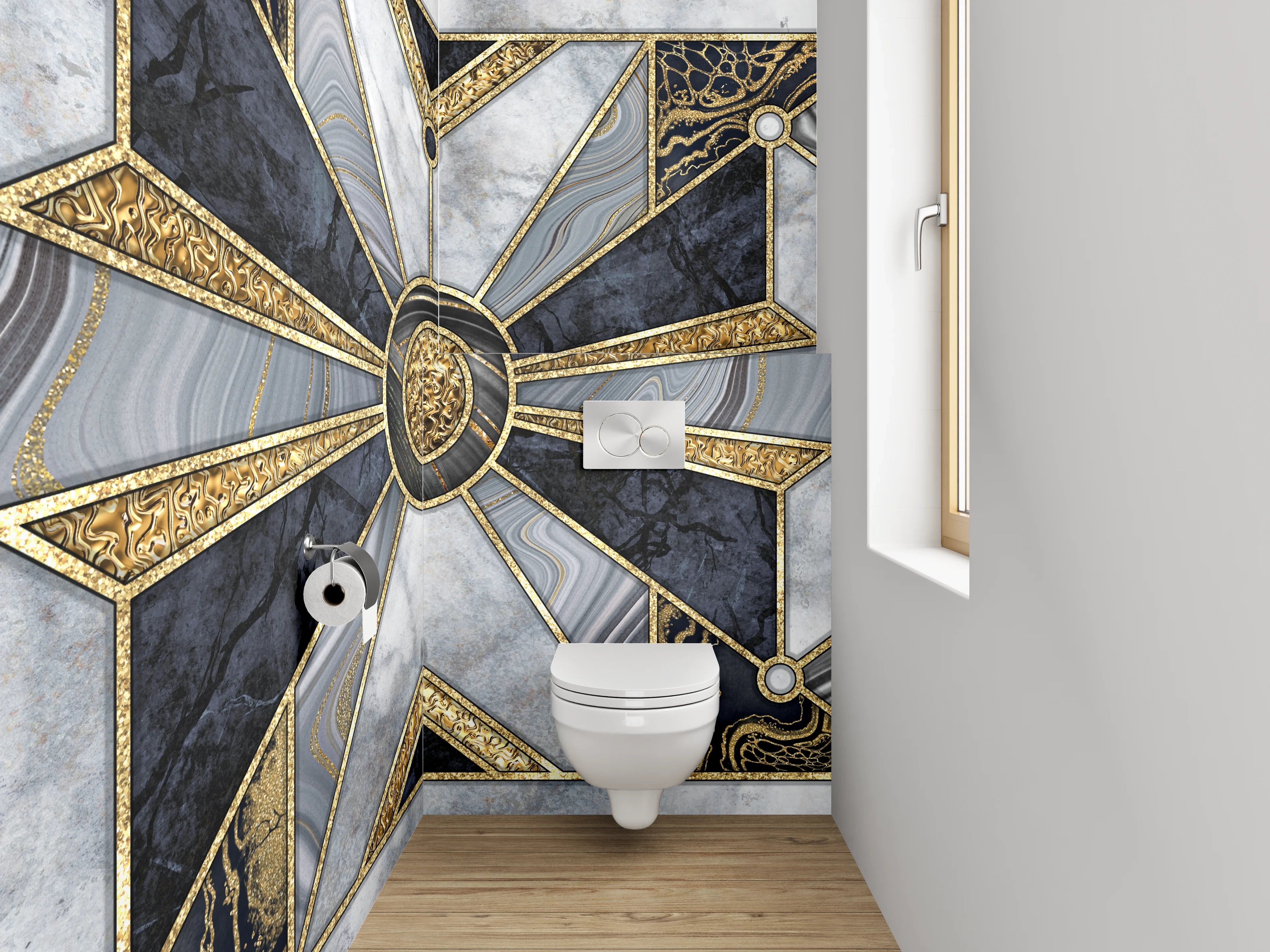 WC-Rückwand - Art Deco Marmor Gold Muster