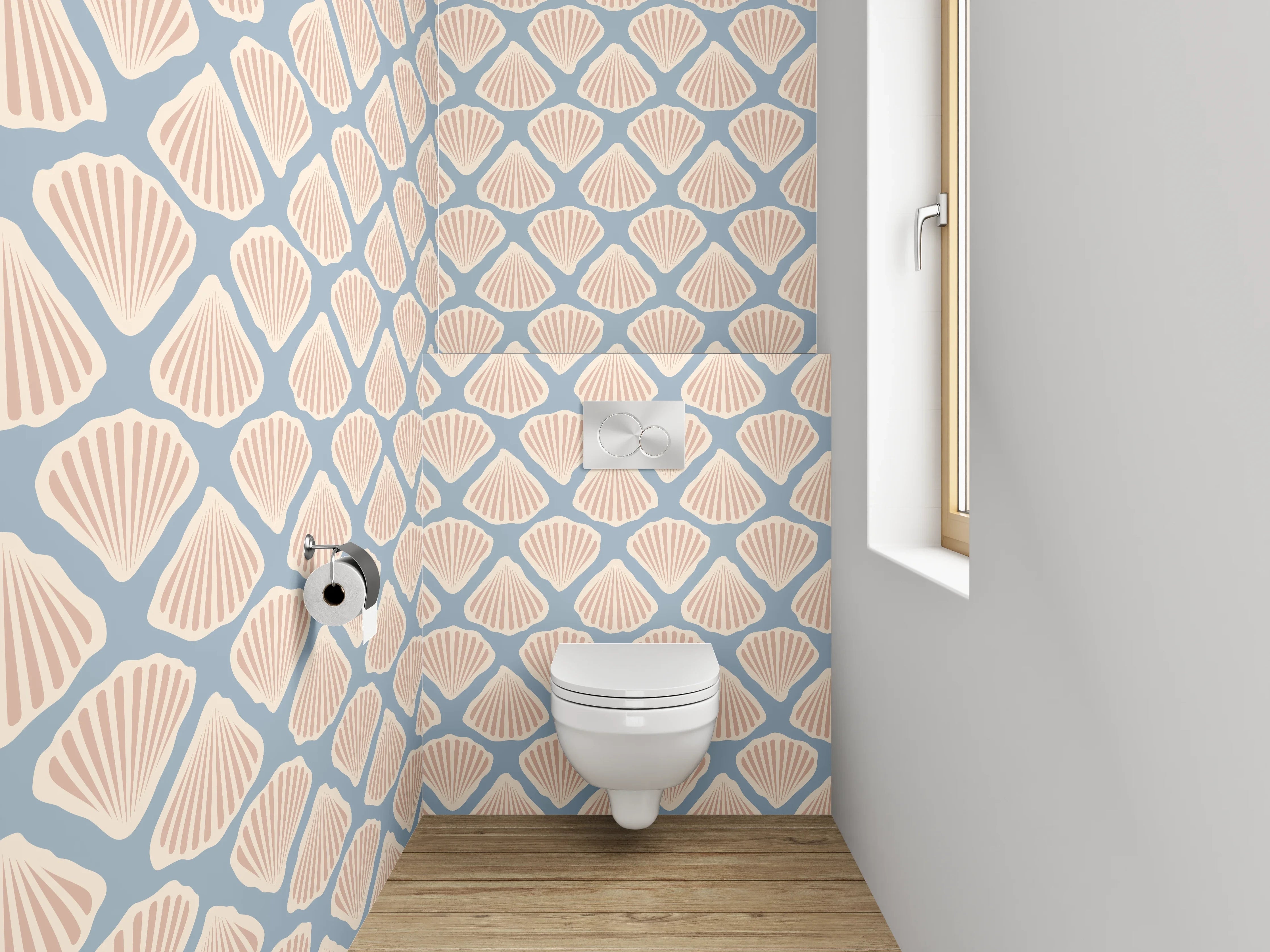 WC-Rückwand - Art Deco Muschel Muster Beige Grau
