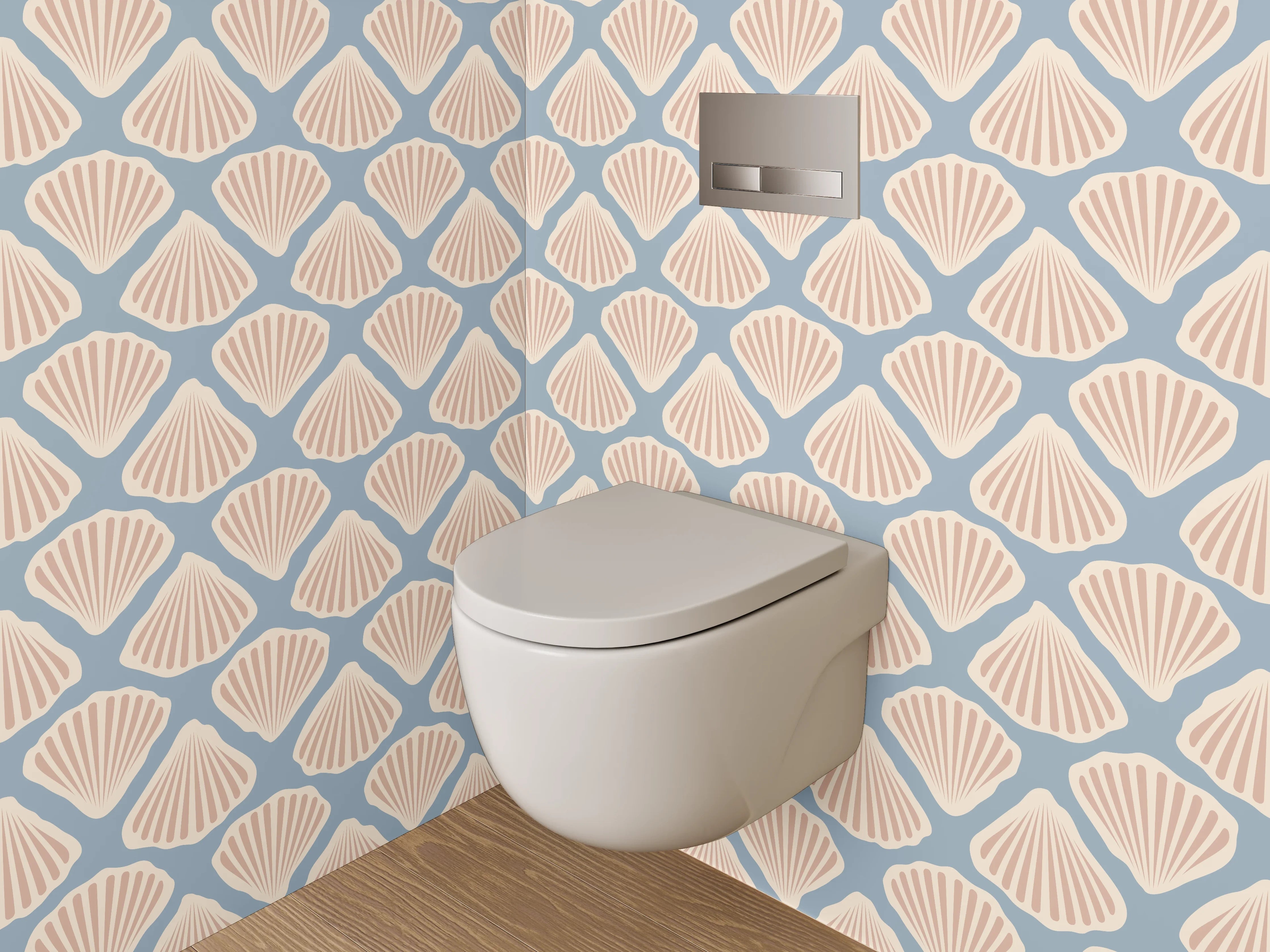 WC-Rückwand - Art Deco Muschel Muster Beige Grau
