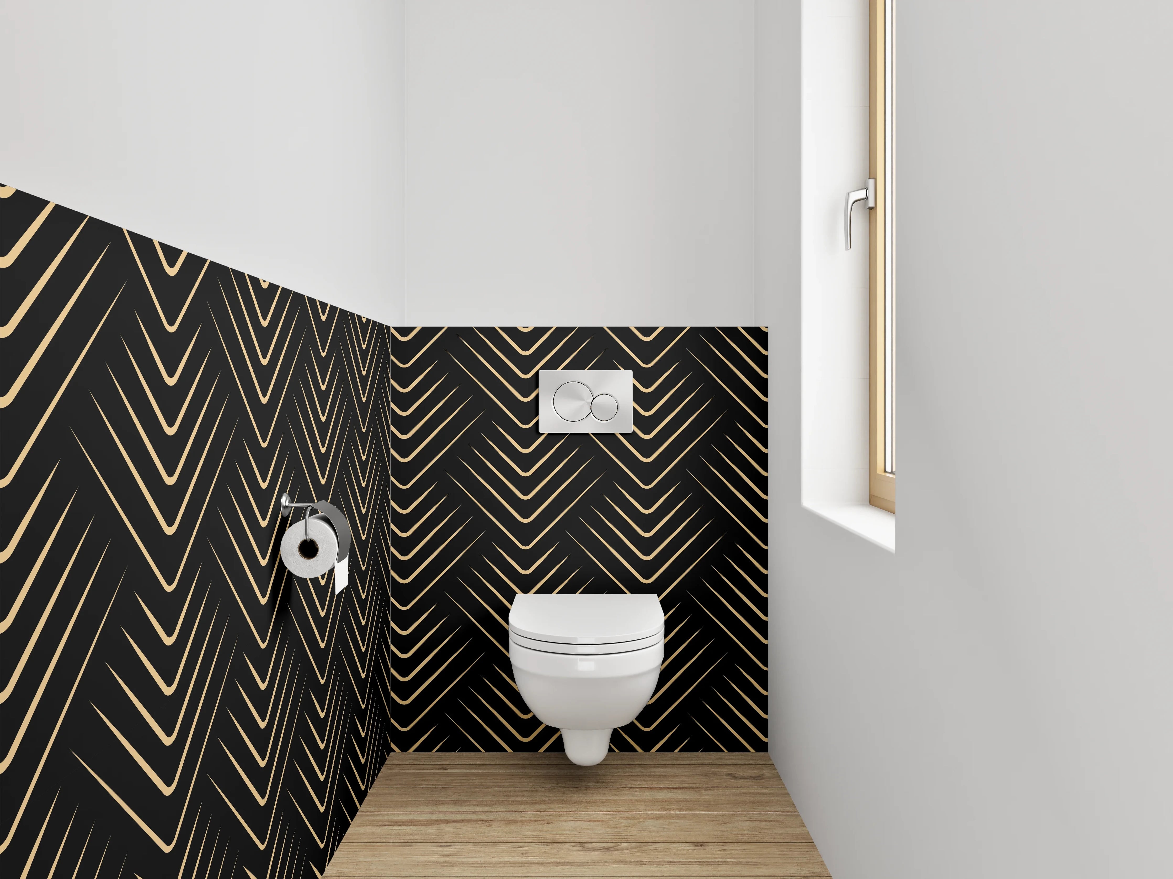 WC-Rückwand - Art Deco Muster Schwarz Gold
