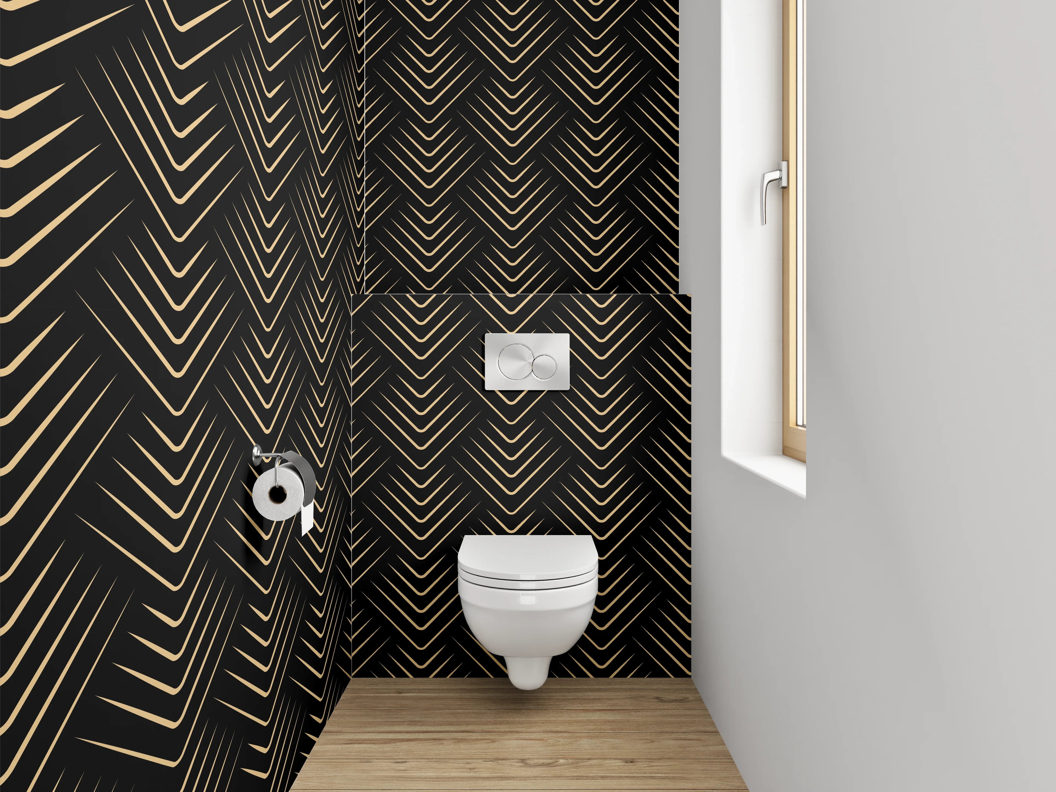 WC-Rückwand - Art Deco Muster Schwarz Gold