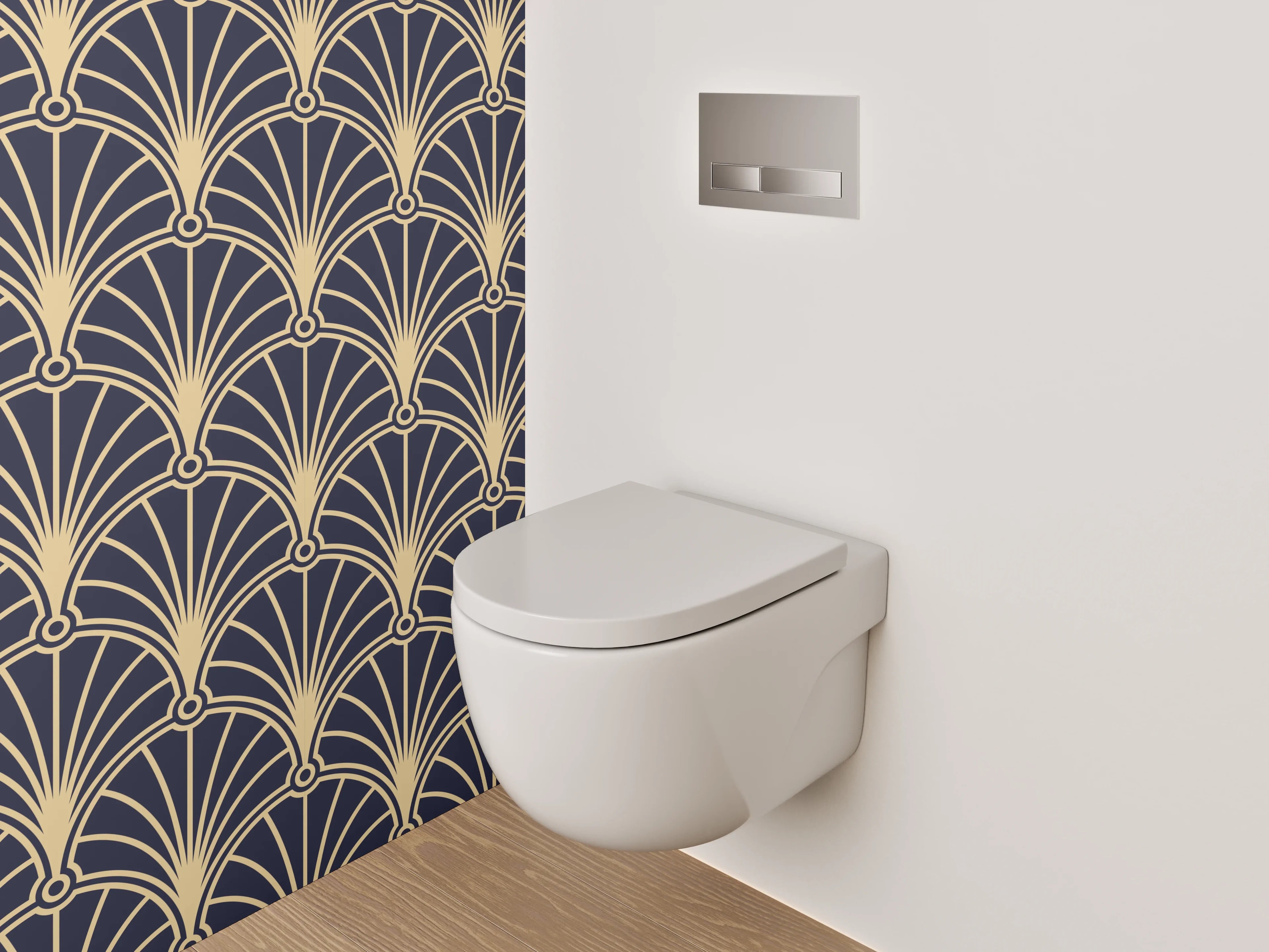 WC-Rückwand - Art Deco Muster Tapete Gold Schwarz