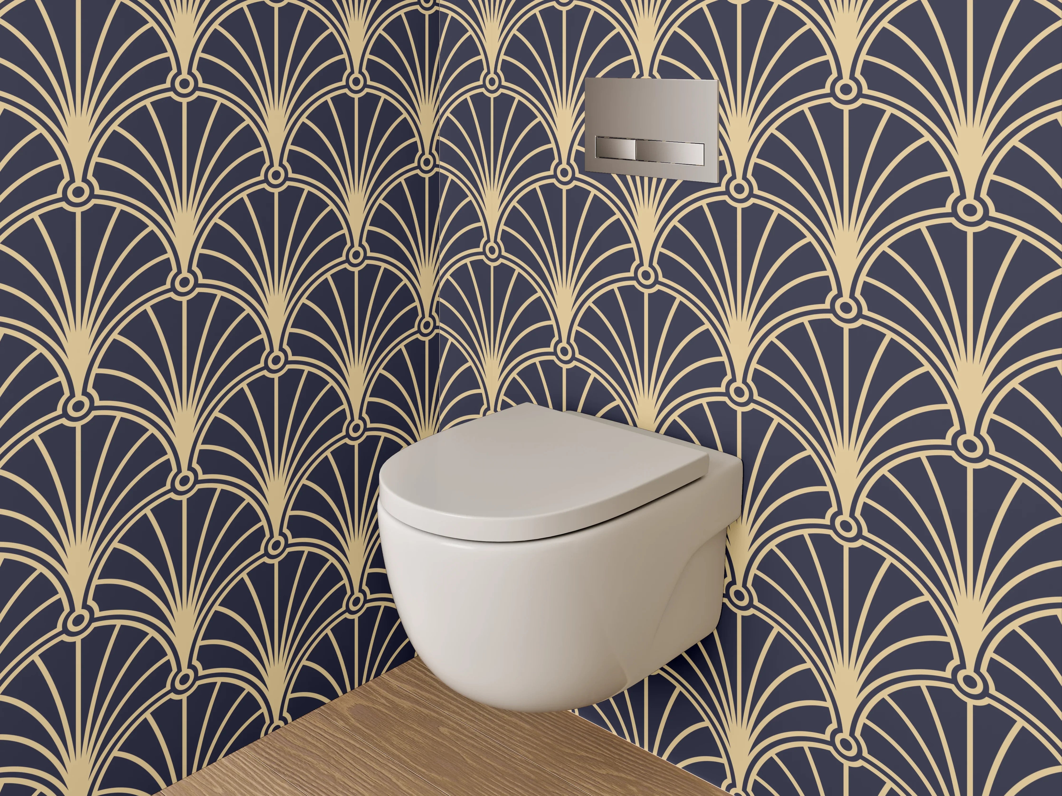 WC-Rückwand - Art Deco Muster Tapete Gold Schwarz