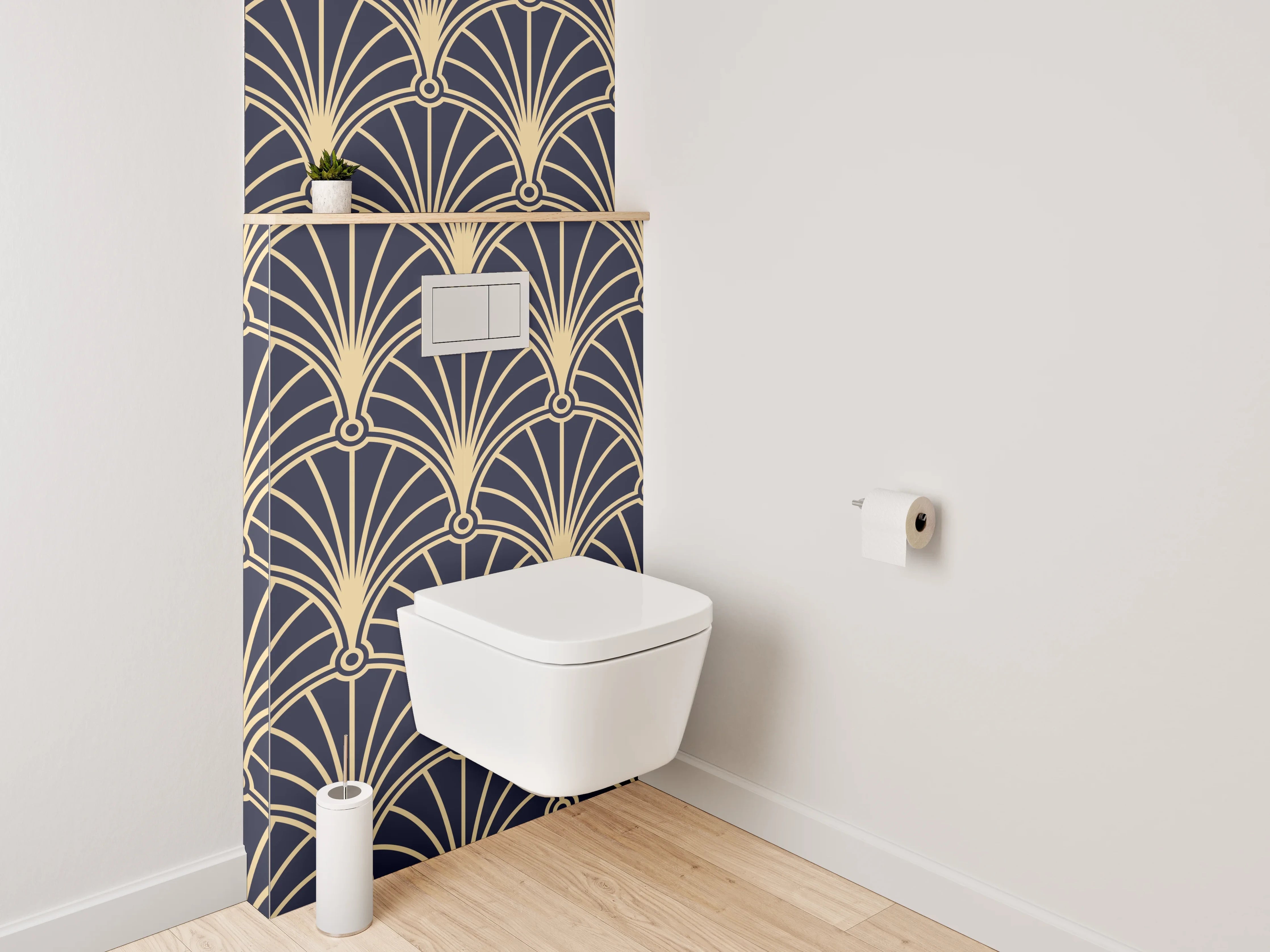 WC-Rückwand - Art Deco Muster Tapete Gold Schwarz