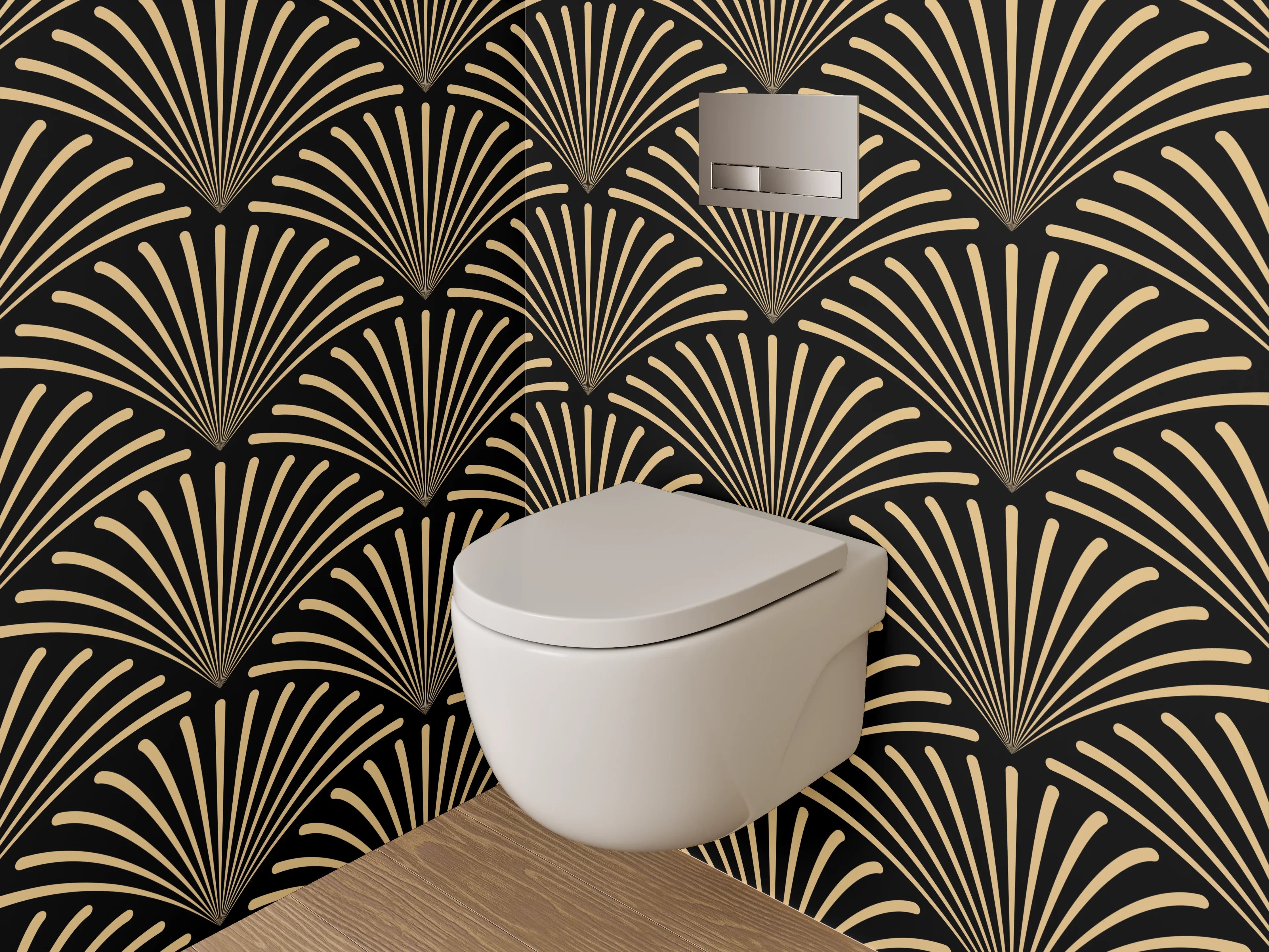 WC-Rückwand - Art Deco Retro Fächer Muster Gold