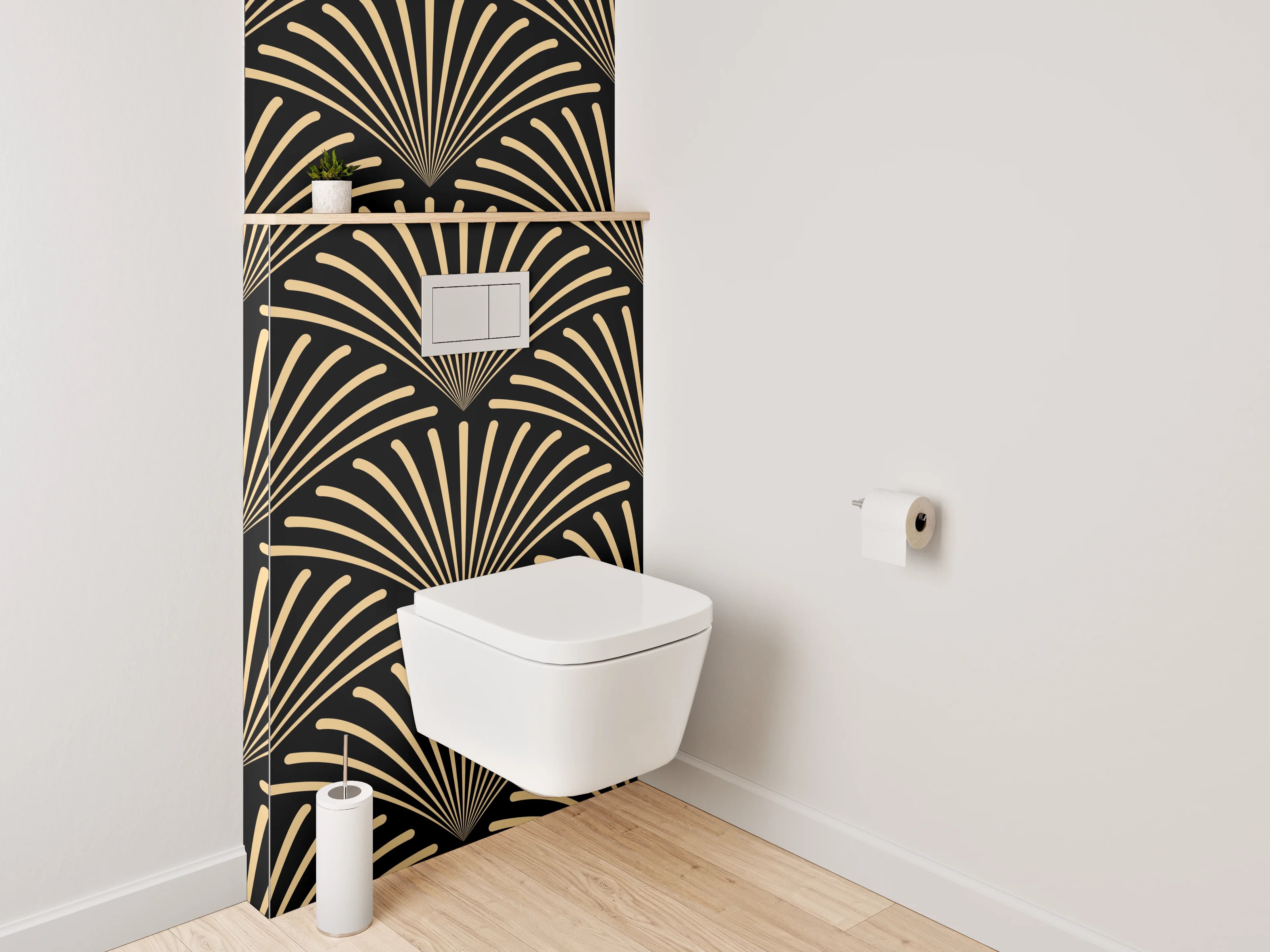 WC-Rückwand - Art Deco Retro Fächer Muster Gold