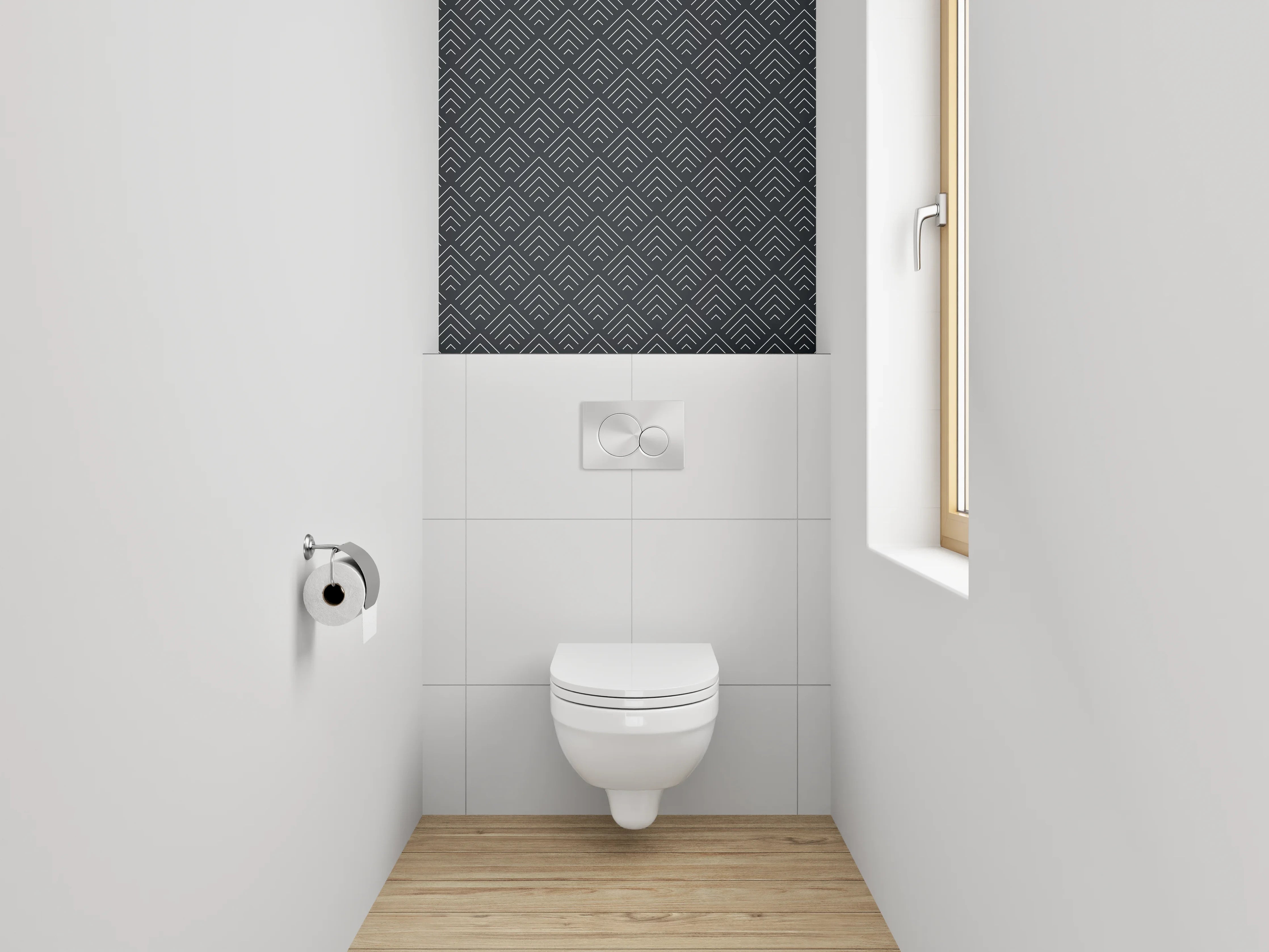 WC-Rückwand - Art déco Muster Grafik Grau Weiß