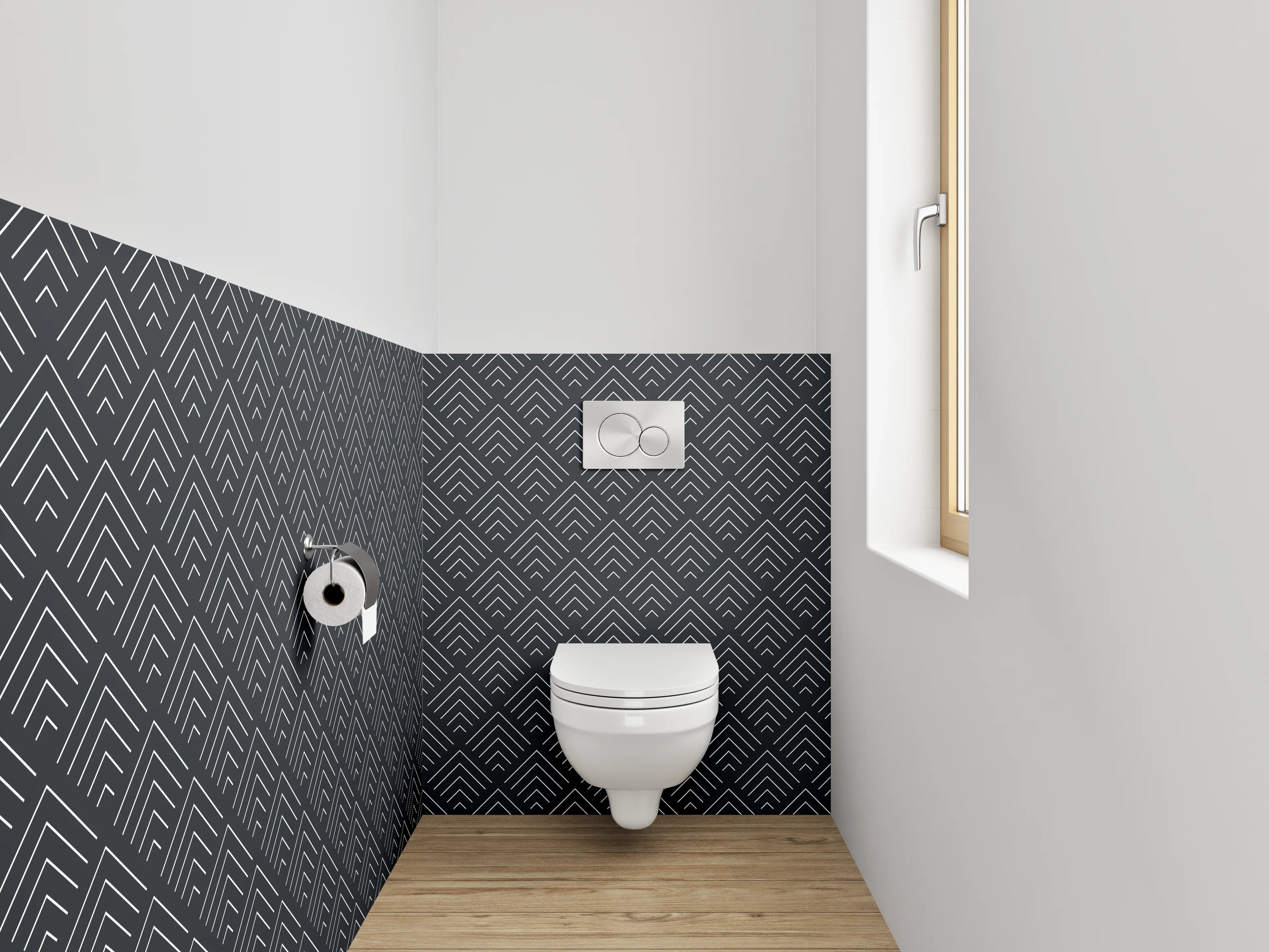 WC-Rückwand - Art déco Muster Grafik Grau Weiß