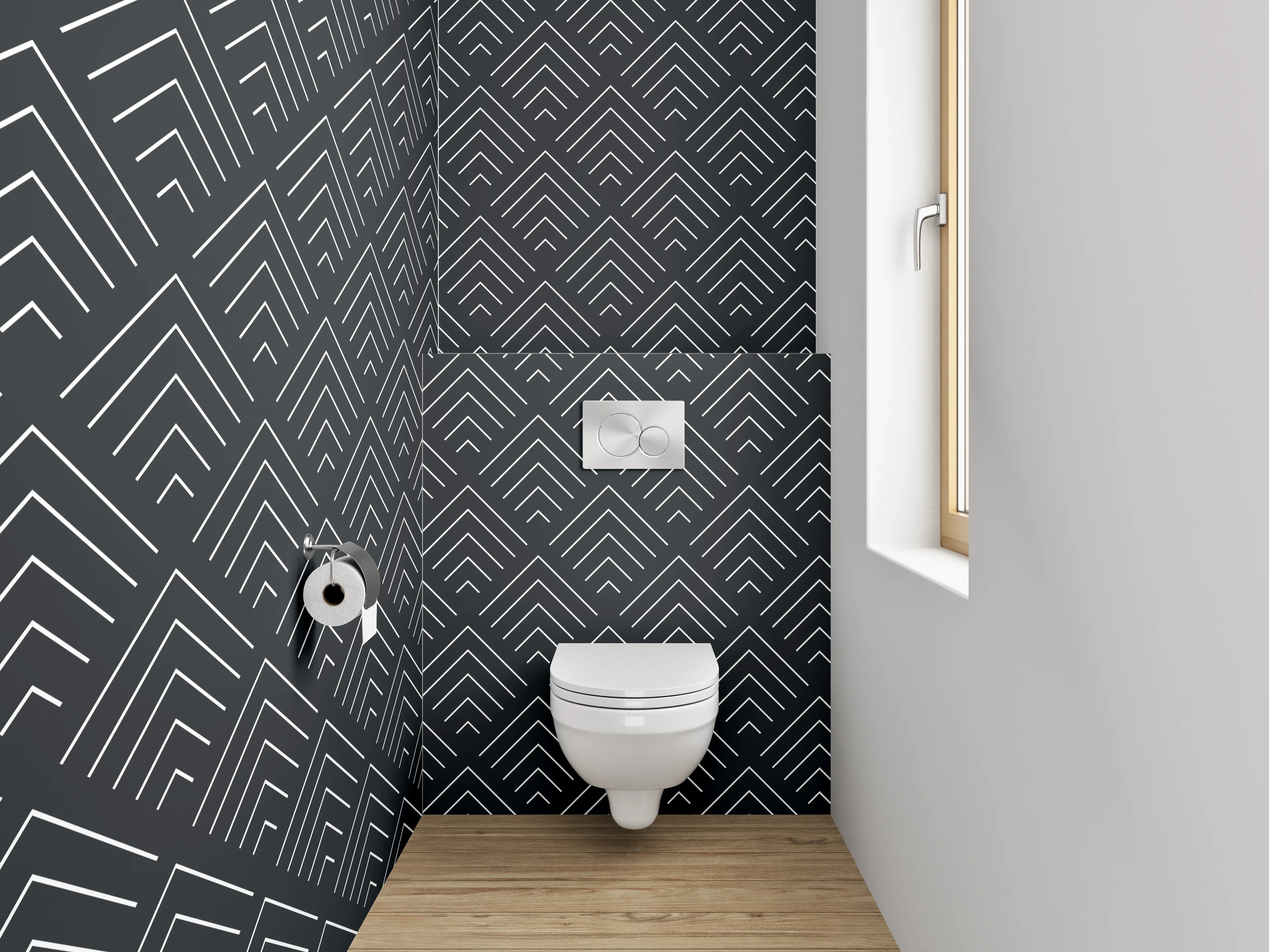 WC-Rückwand - Art déco Muster Grafik Grau Weiß