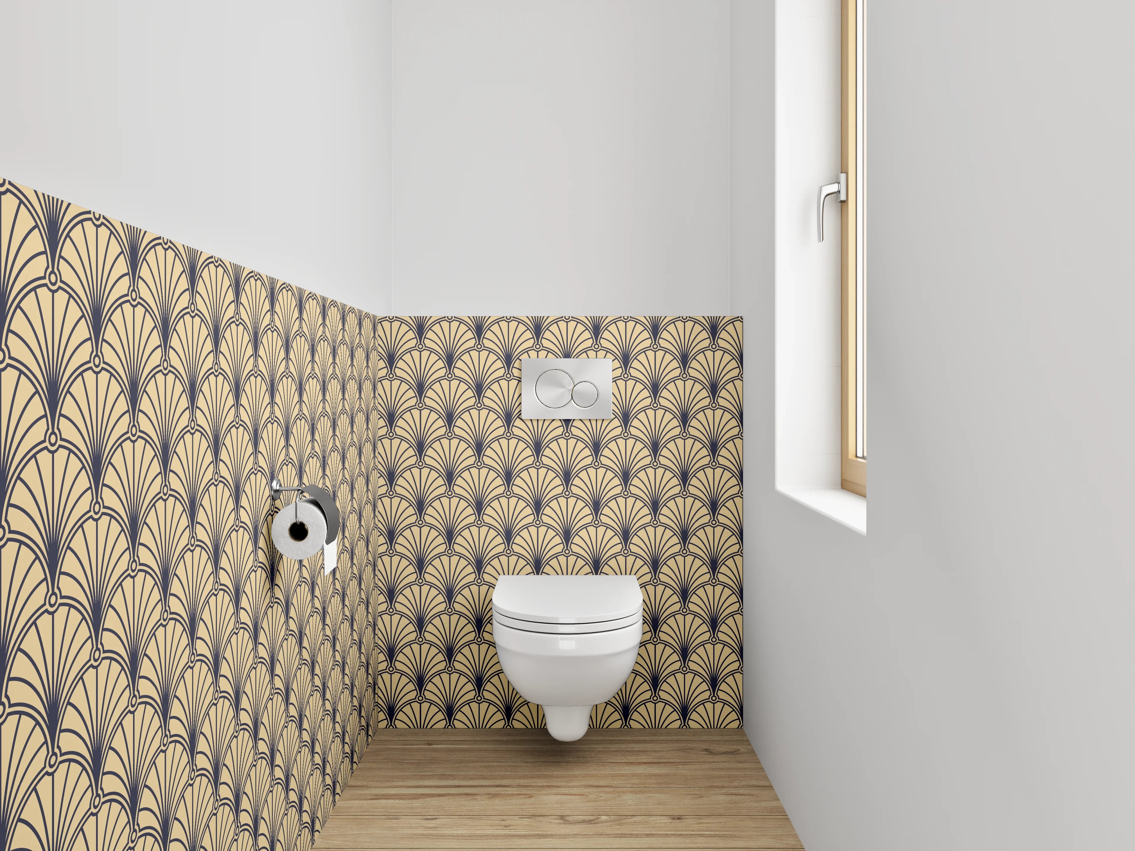 WC-Rückwand - Art déco Vintage Fächer Muster Beige