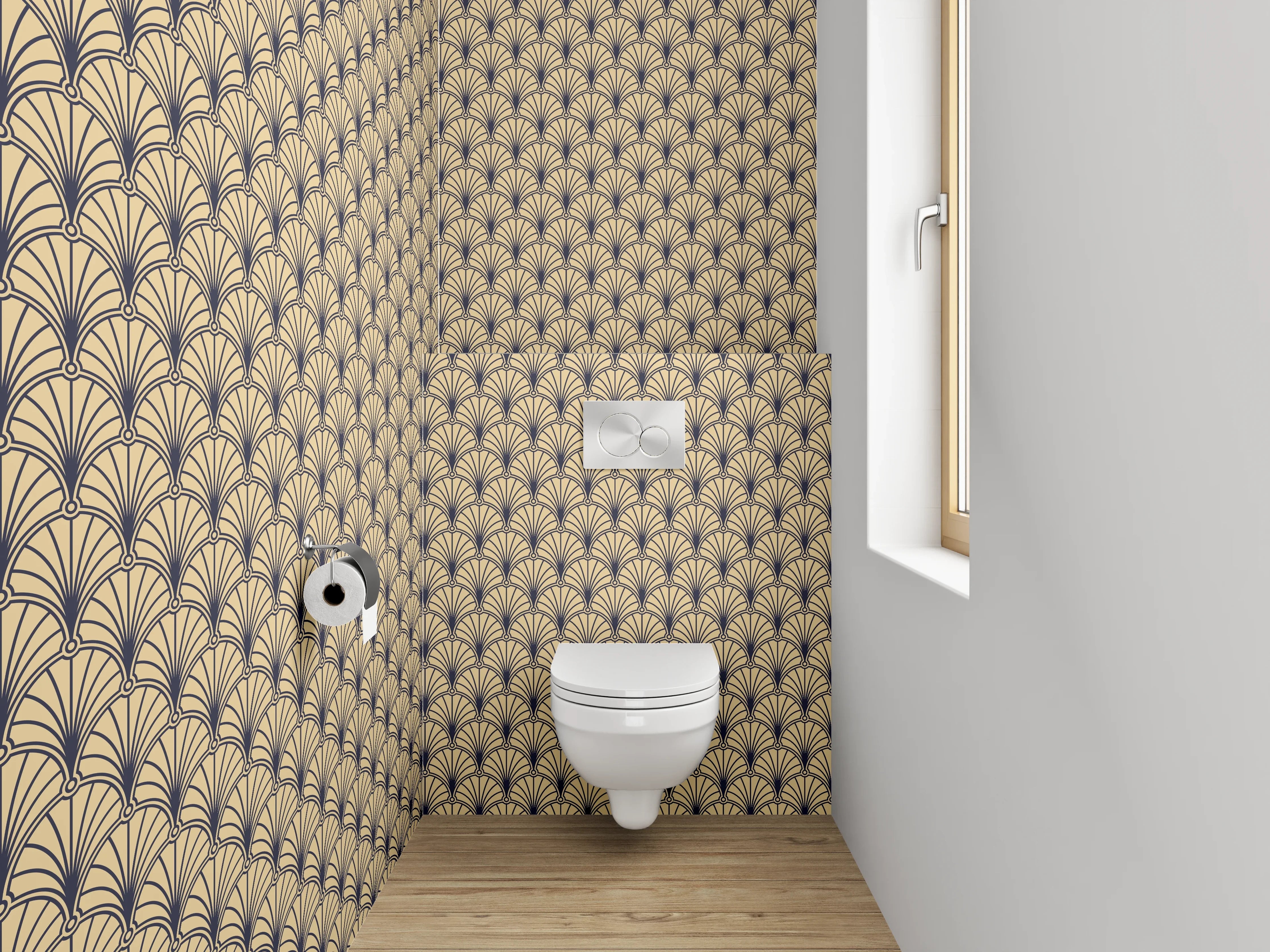 WC-Rückwand - Art déco Vintage Fächer Muster Beige