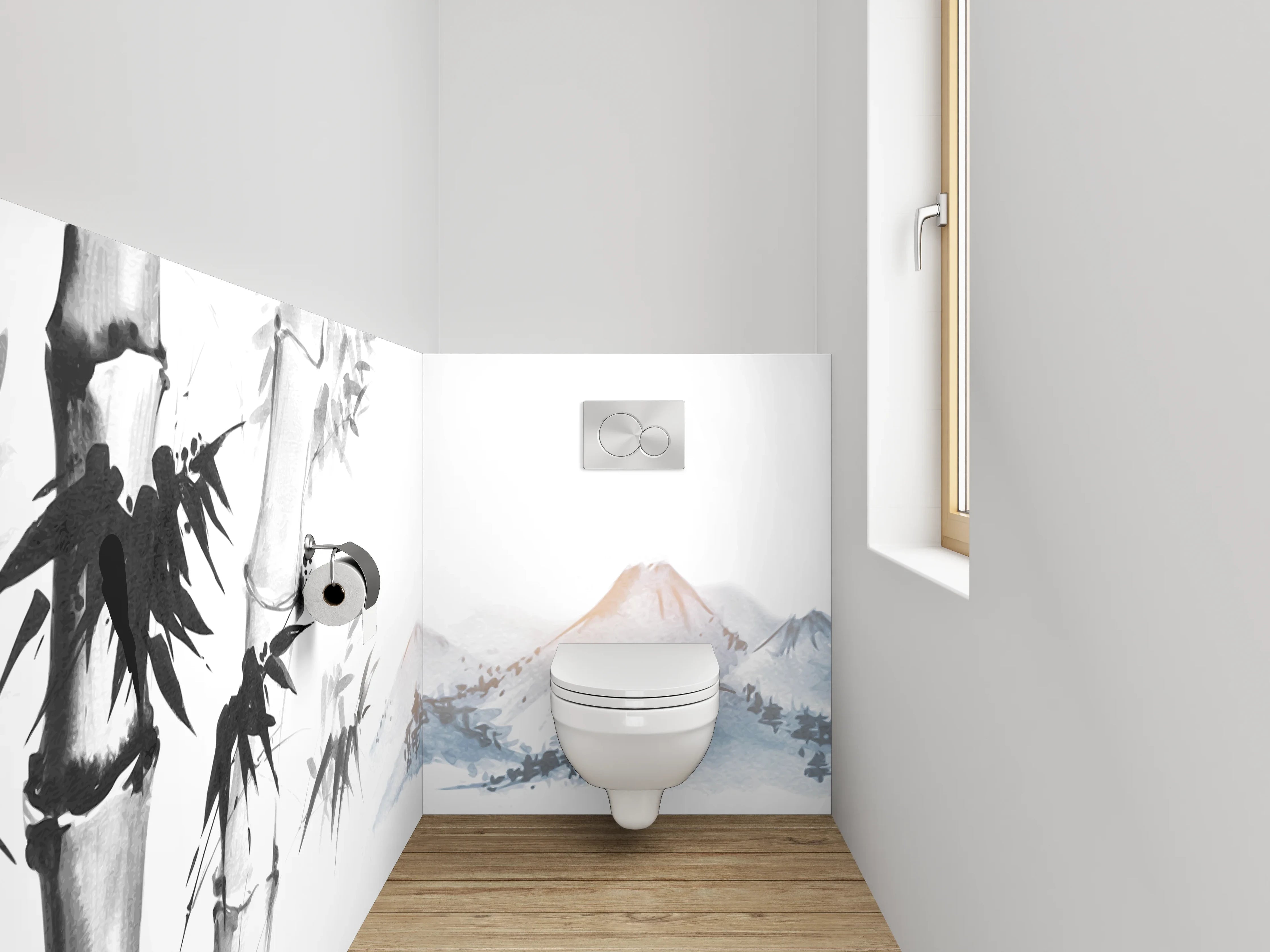 WC-Rückwand - Asiatische Bambus-Berglandschaft Aquarell
