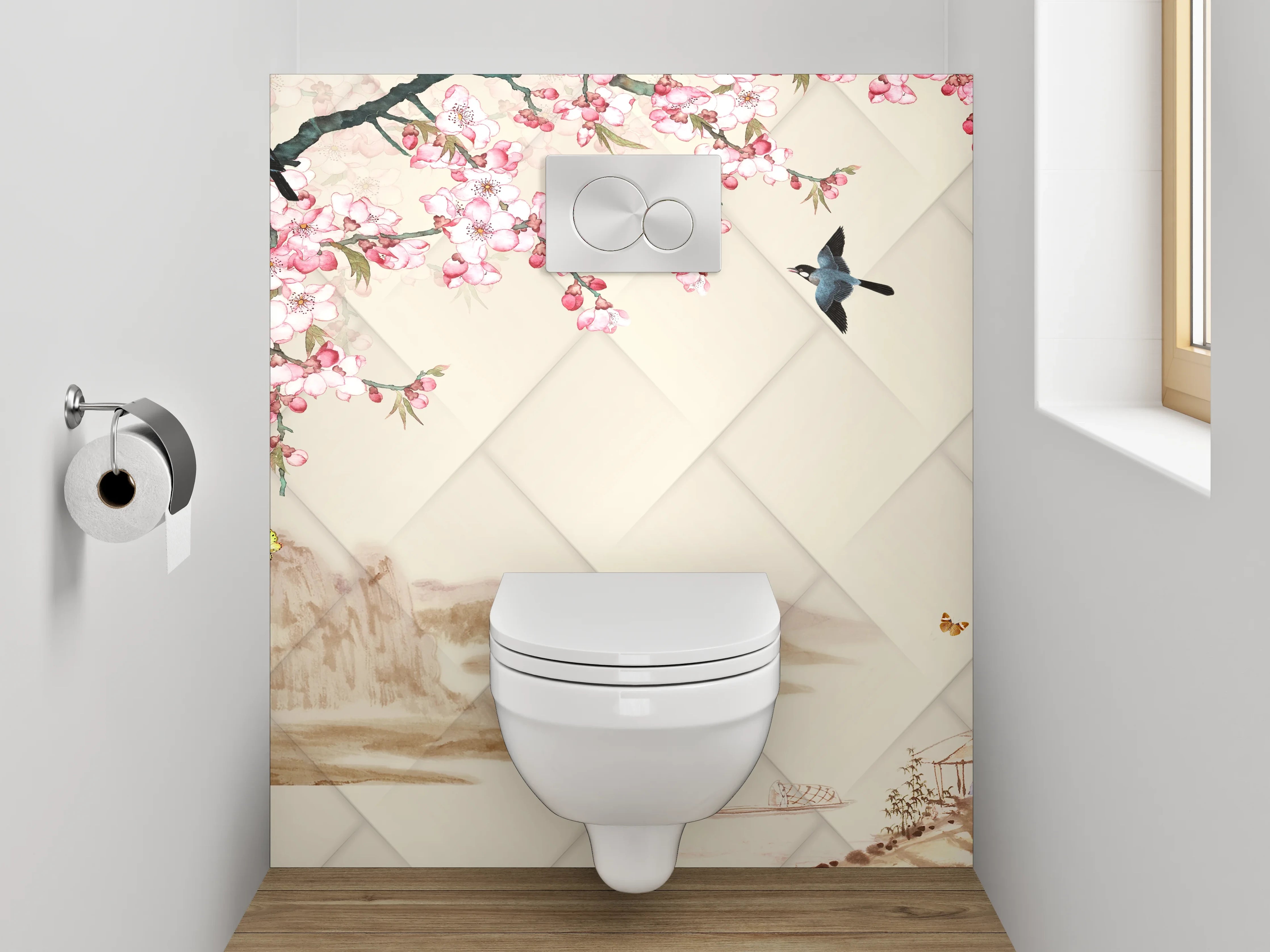 WC-Rückwand - Asiatische Kirschblüte Landschaft Malerei