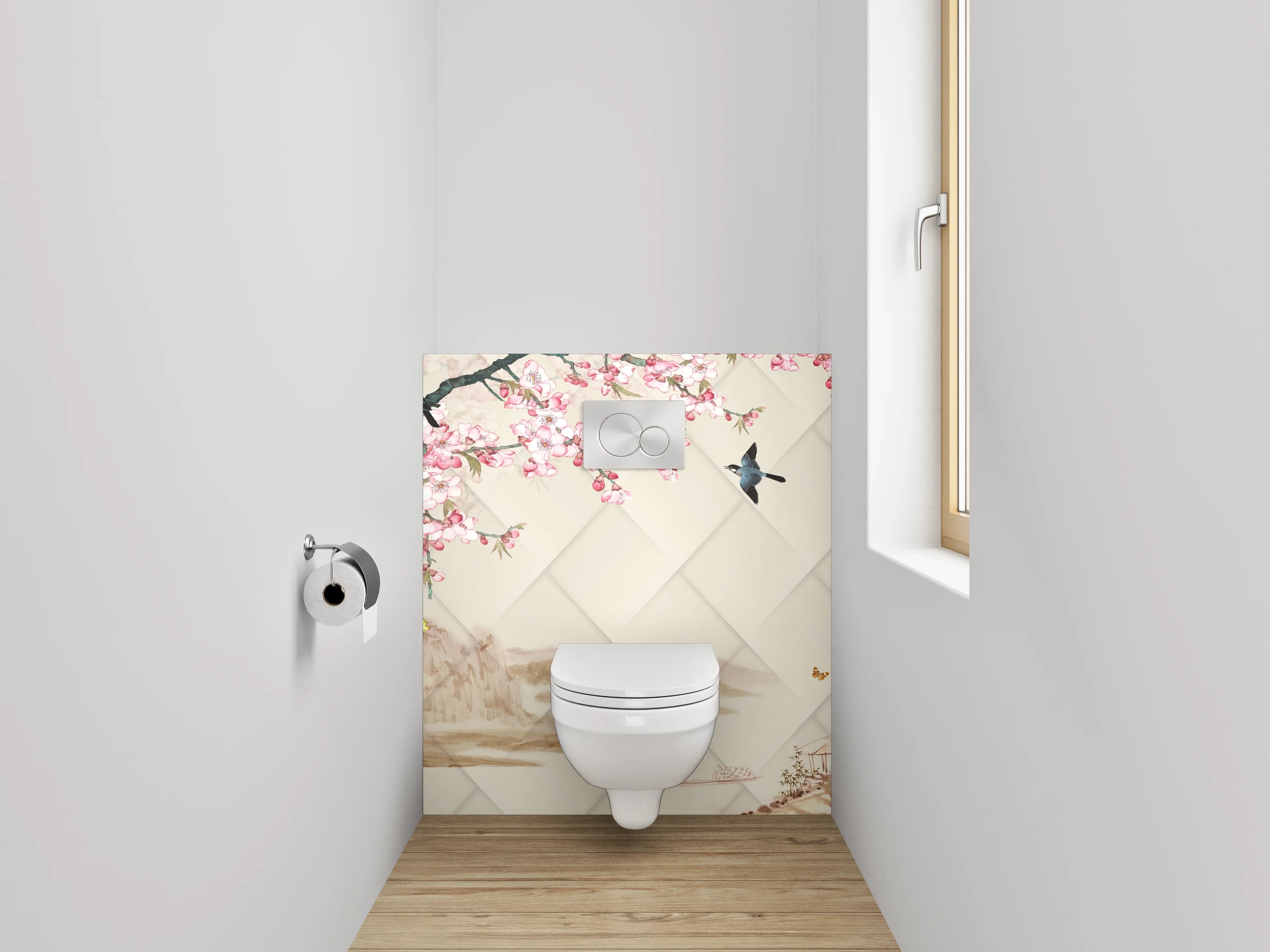 WC-Rückwand - Asiatische Kirschblüte Landschaft Malerei