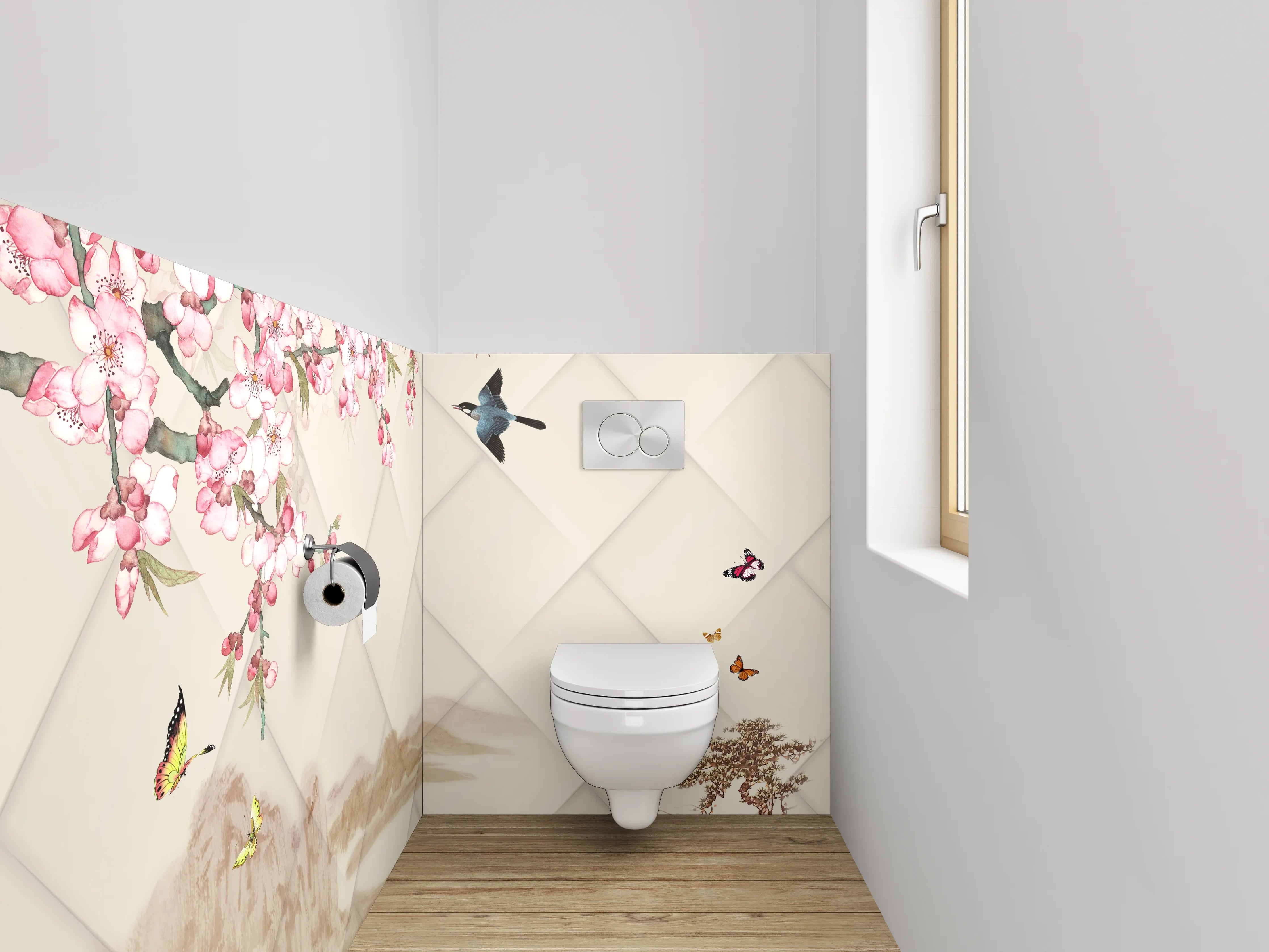 WC-Rückwand - Asiatische Kirschblüte Landschaft Malerei