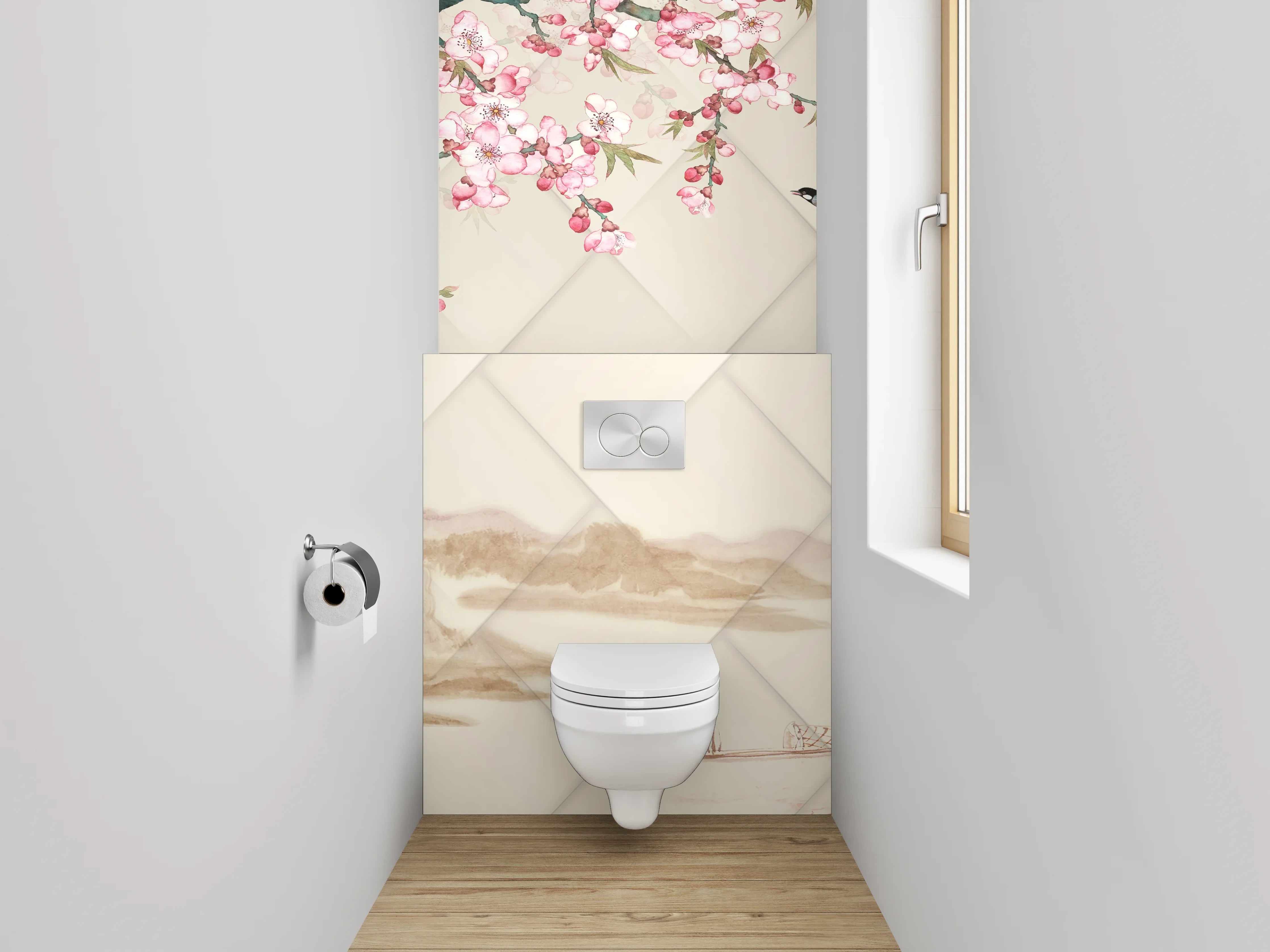 WC-Rückwand - Asiatische Kirschblüte Landschaft Malerei