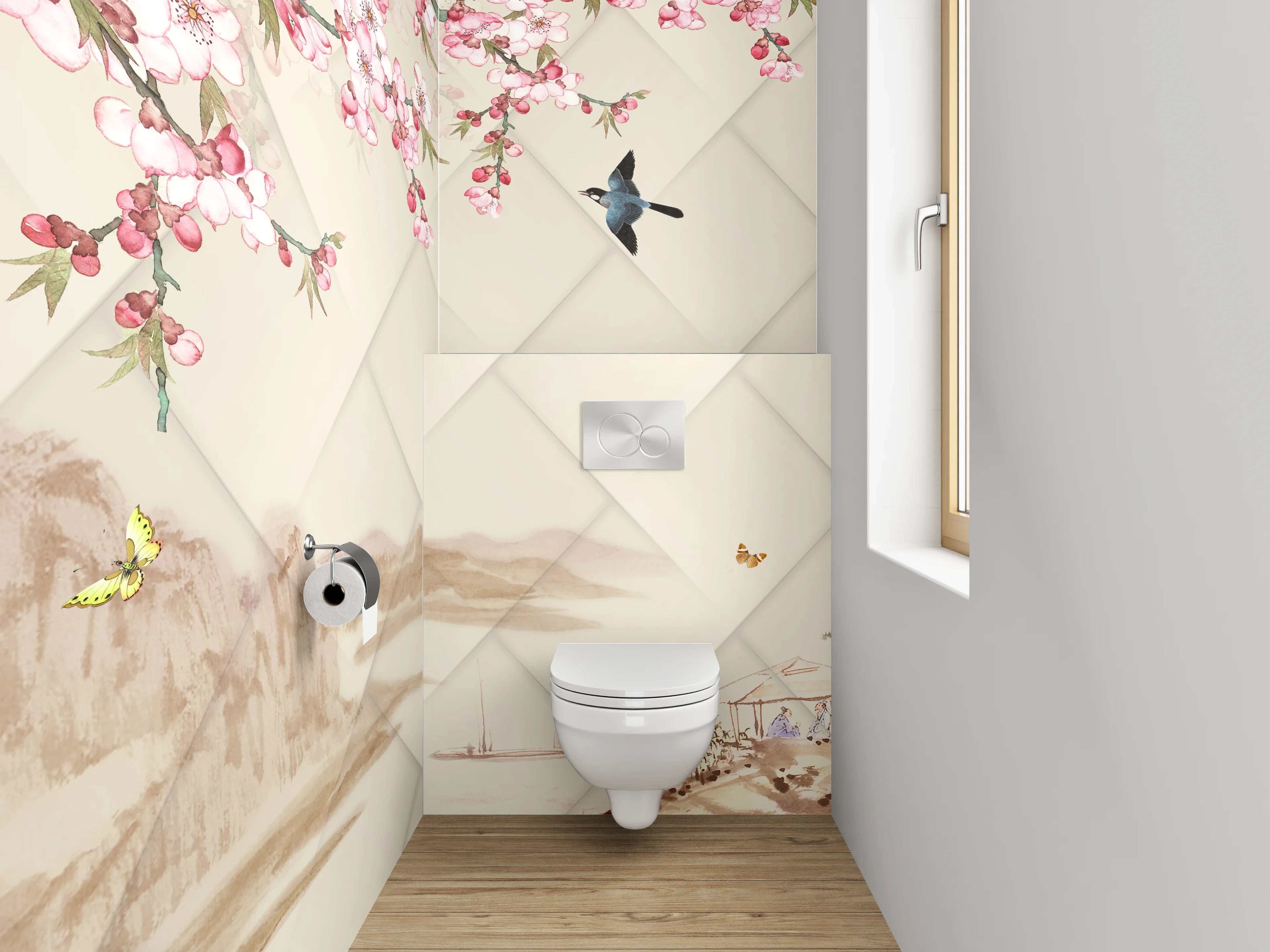 WC-Rückwand - Asiatische Kirschblüte Landschaft Malerei