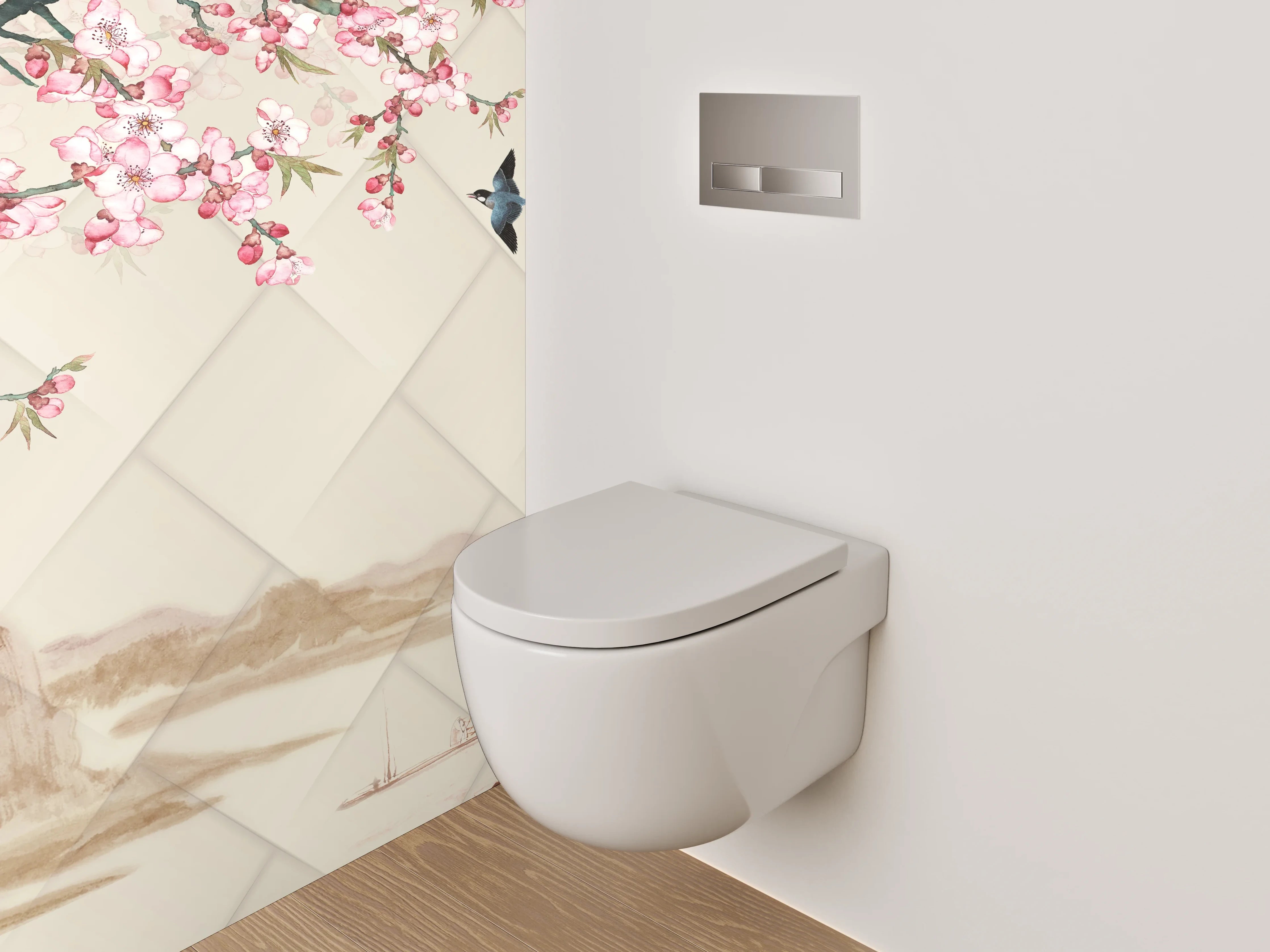 WC-Rückwand - Asiatische Kirschblüte Landschaft Malerei