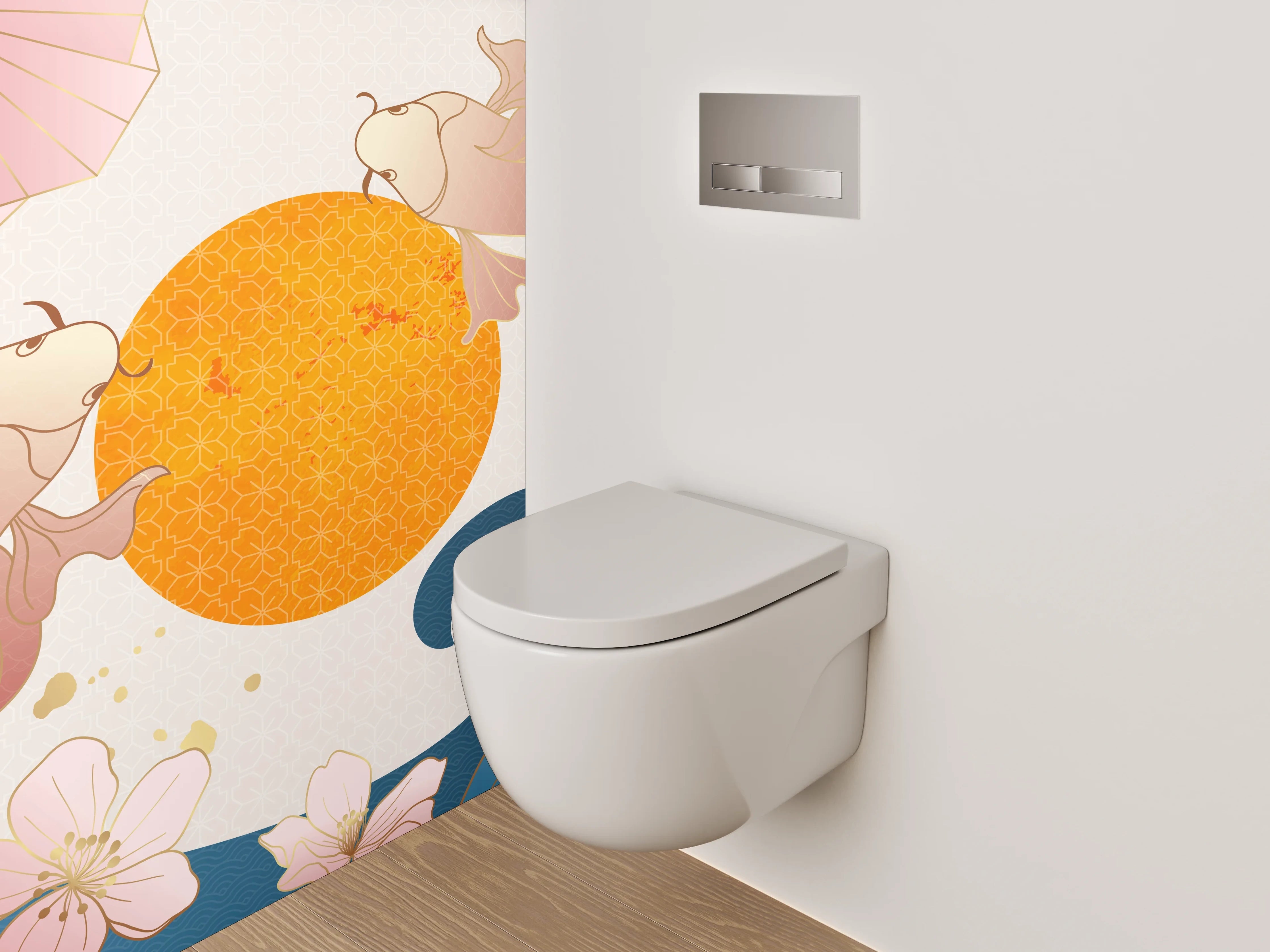 WC-Rückwand - Asiatische Koi und Wellen Kunstmotiv