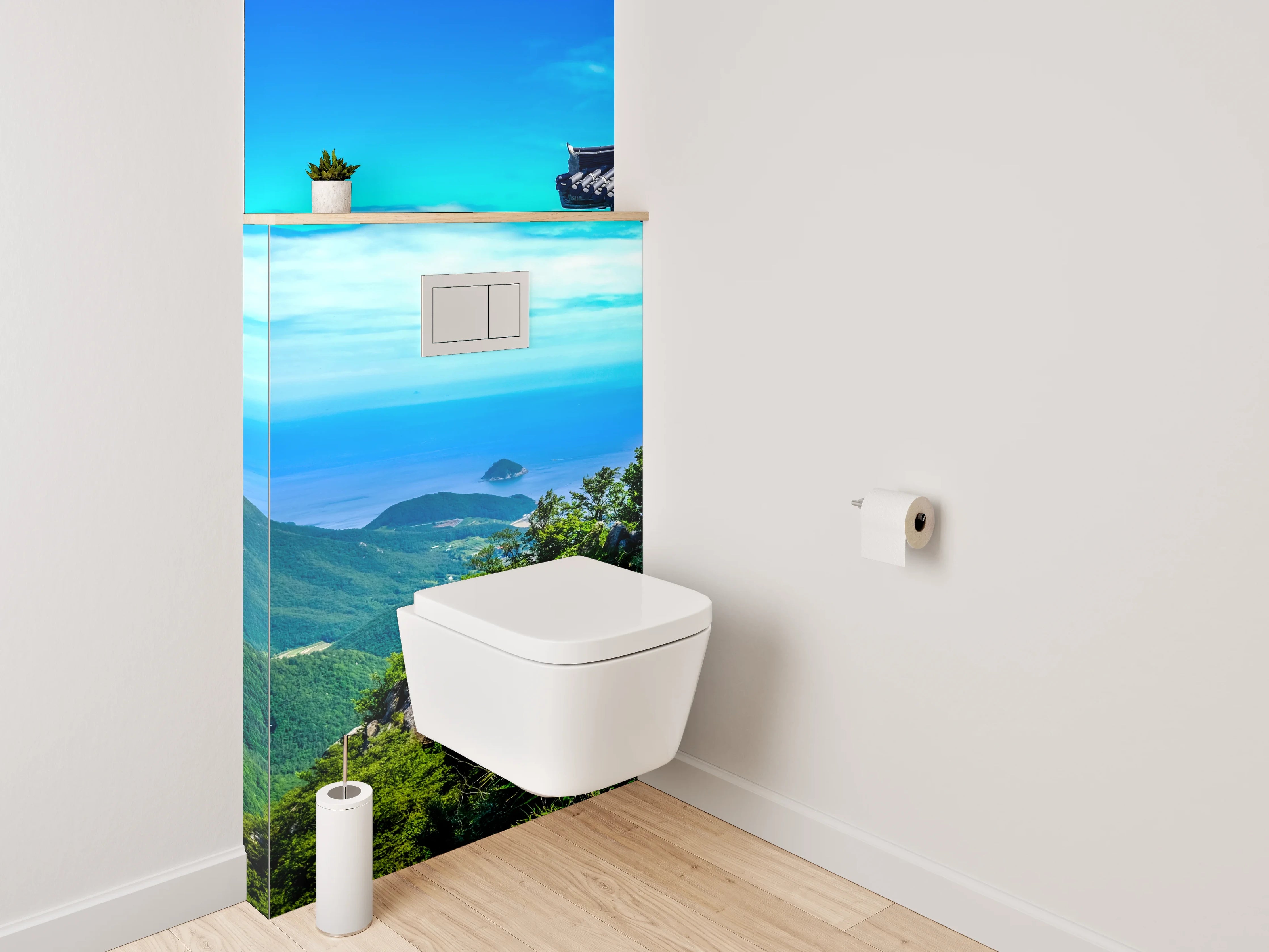 WC-Rückwand - Asiatischer Tempelblick am Meer