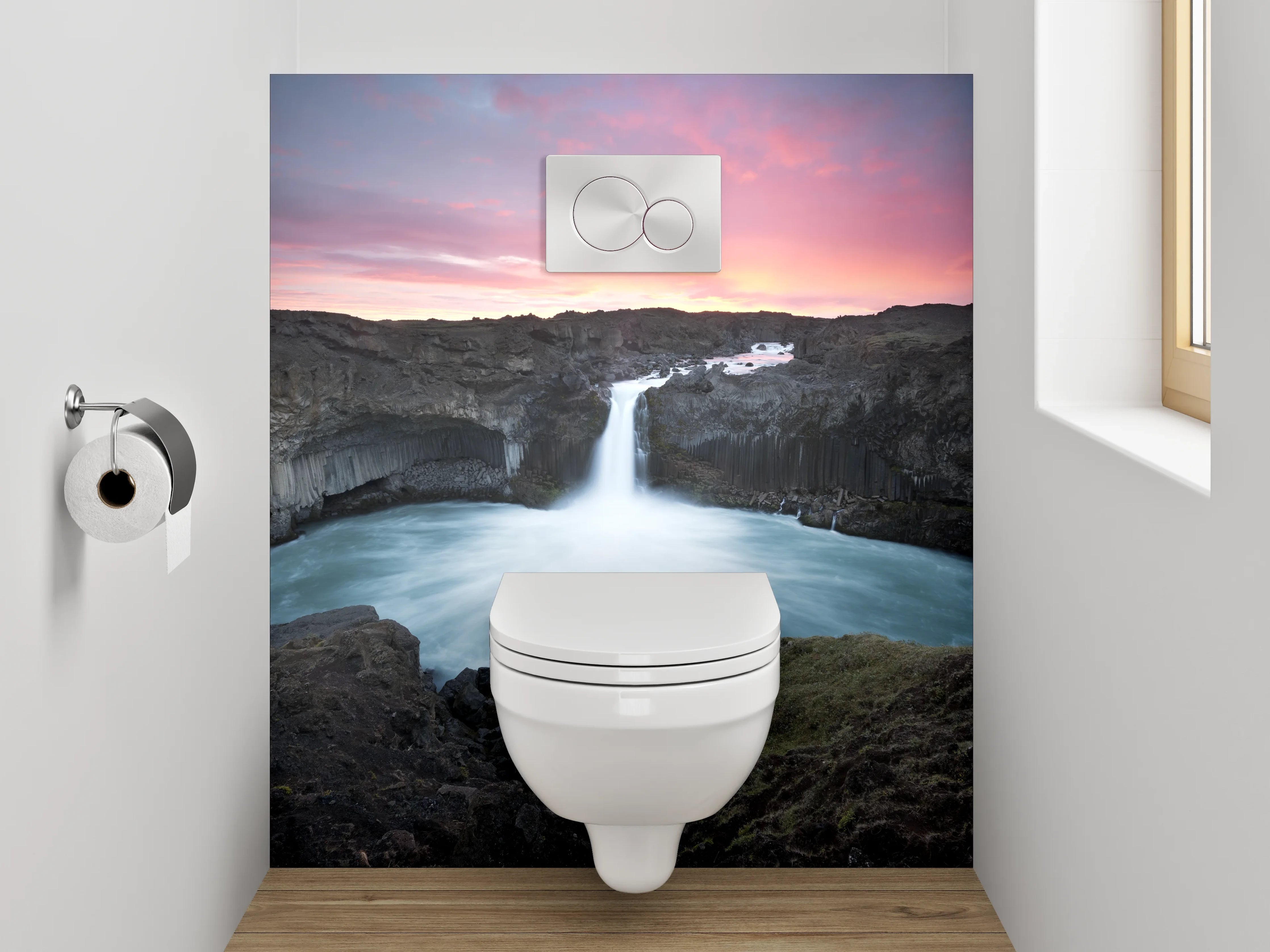WC-Rückwand - Atemberaubender Wasserfall Island Panorama