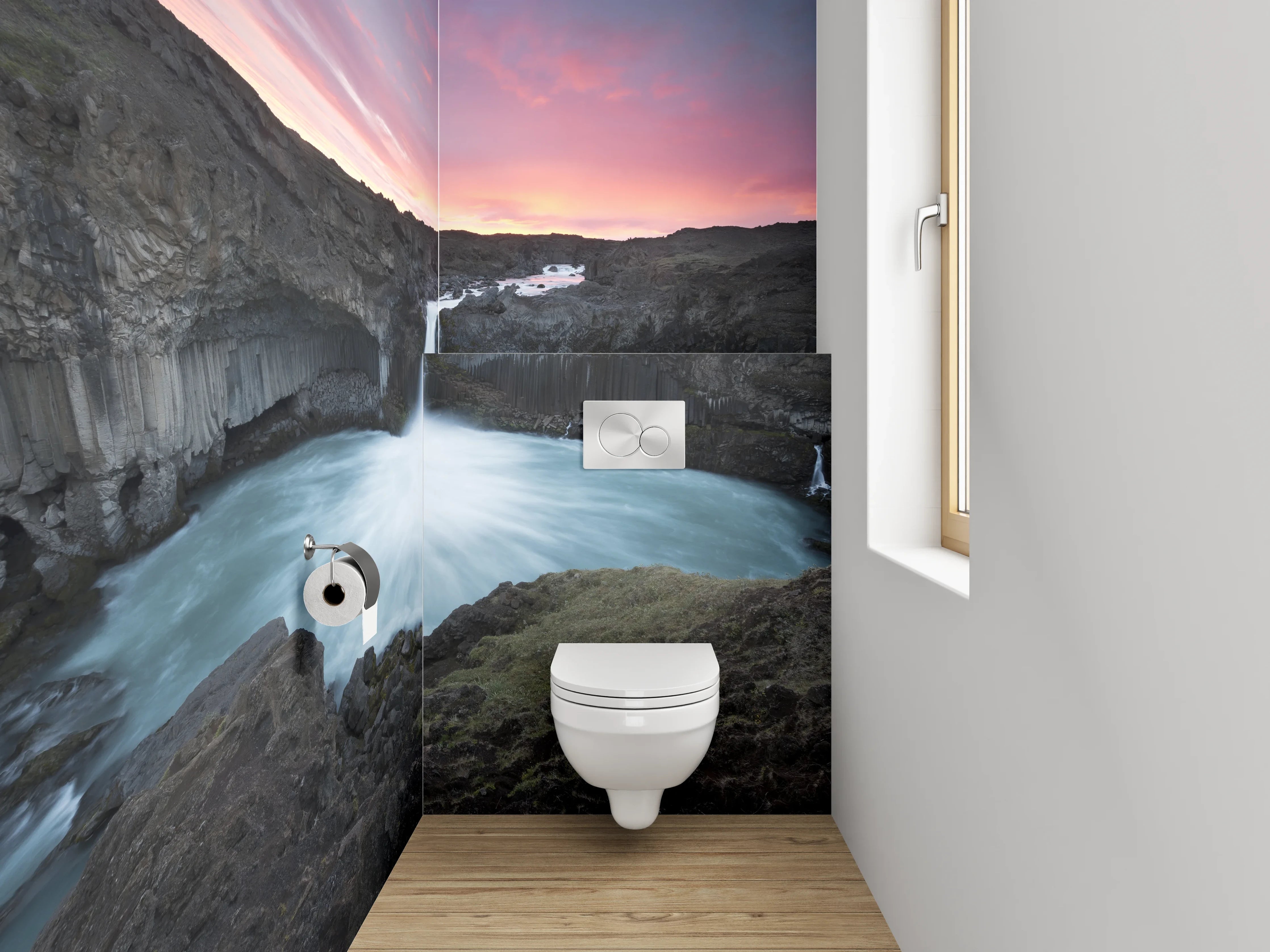 WC-Rückwand - Atemberaubender Wasserfall Island Panorama