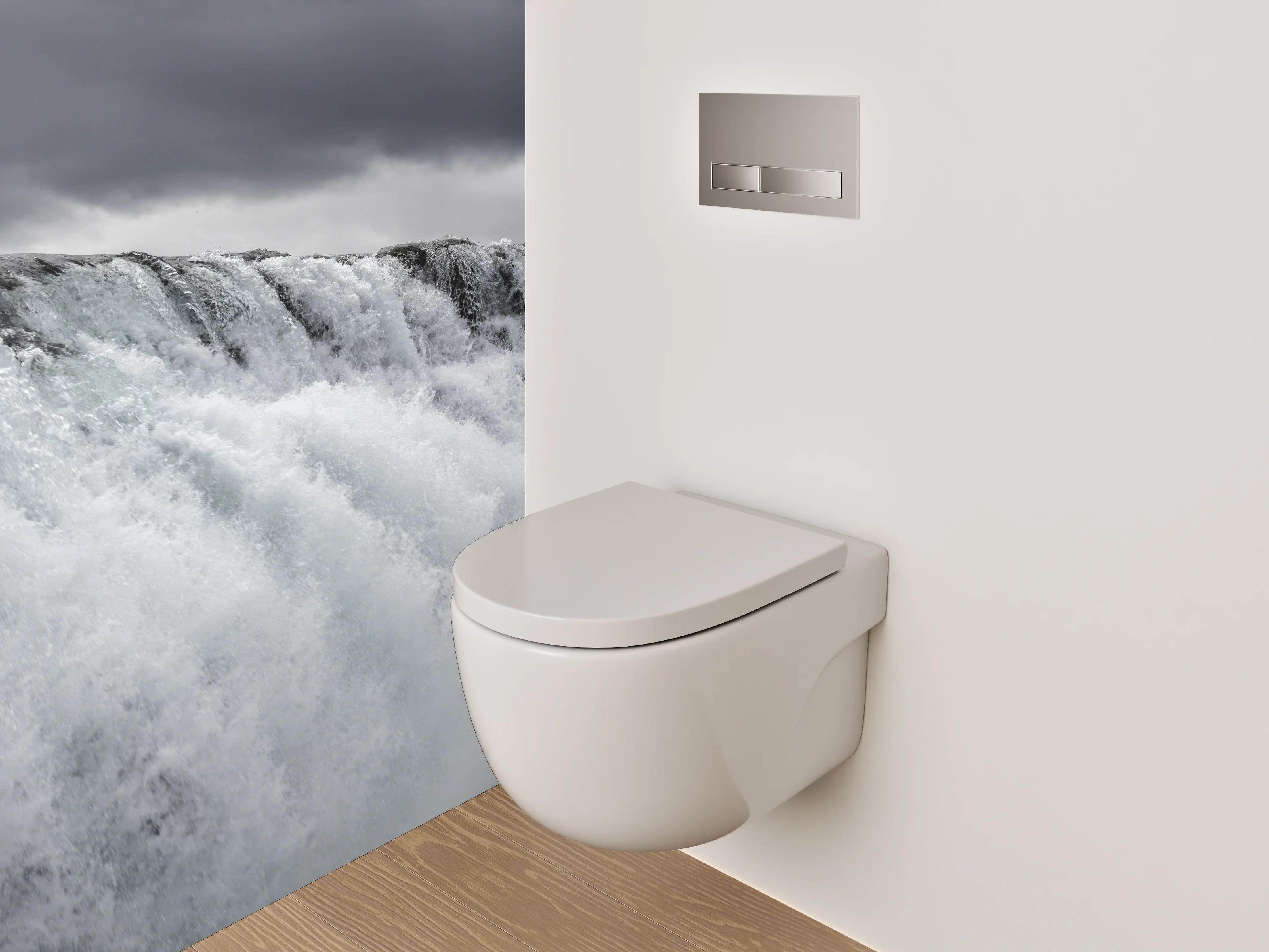 WC-Rückwand - Atemberaubender Wasserfall – Schwarz-Weiß