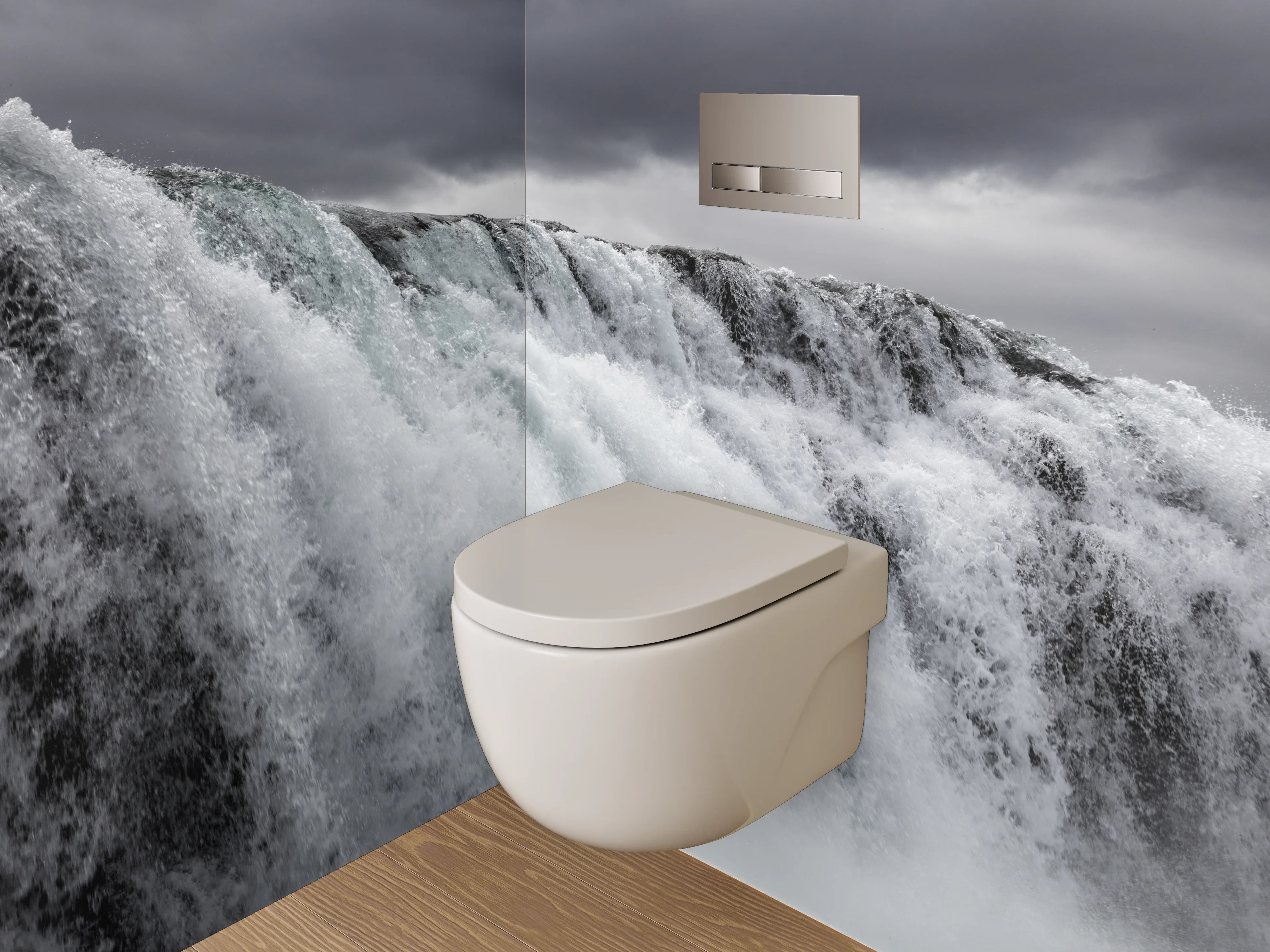 WC-Rückwand - Atemberaubender Wasserfall – Schwarz-Weiß