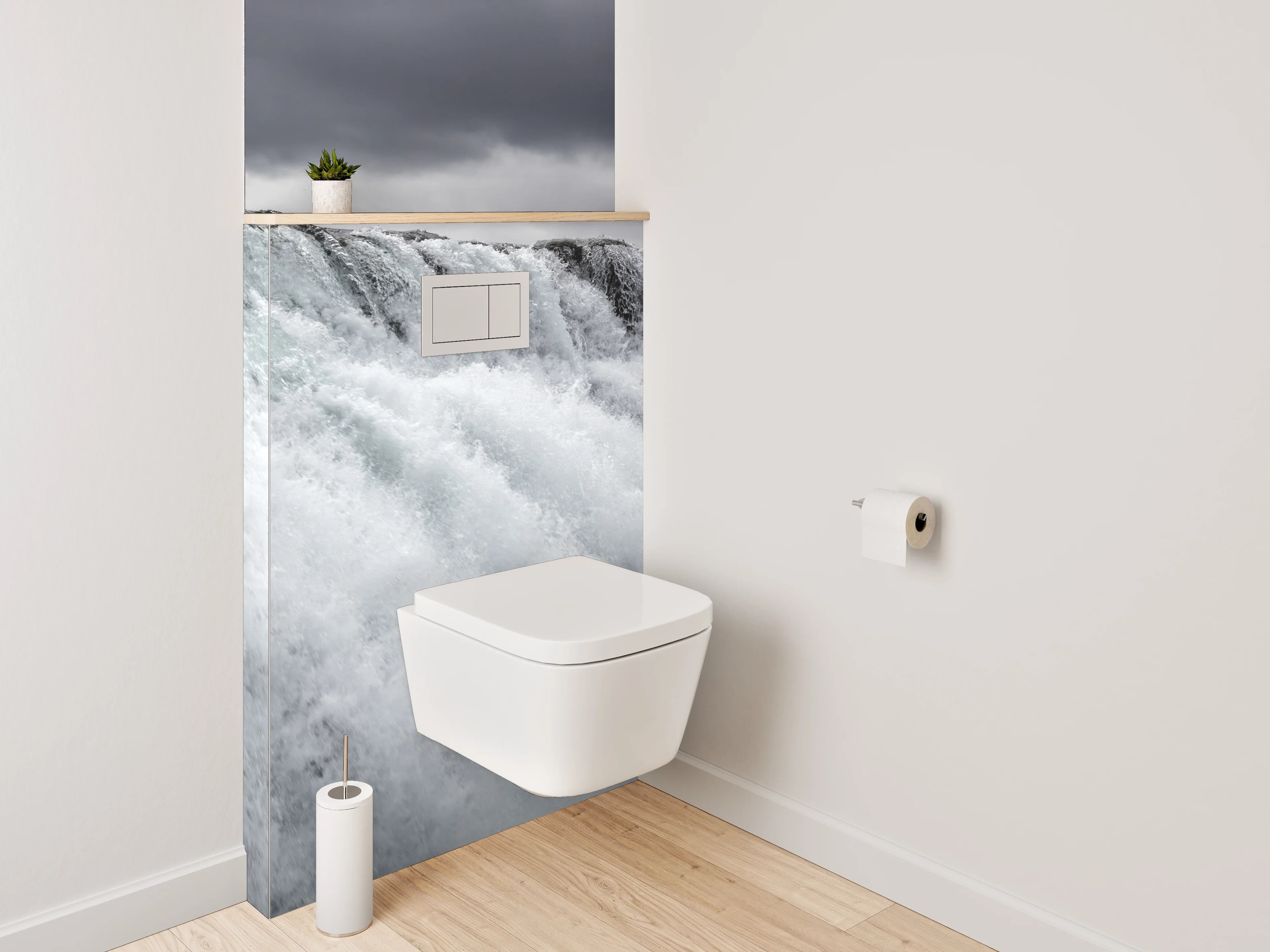 WC-Rückwand - Atemberaubender Wasserfall – Schwarz-Weiß