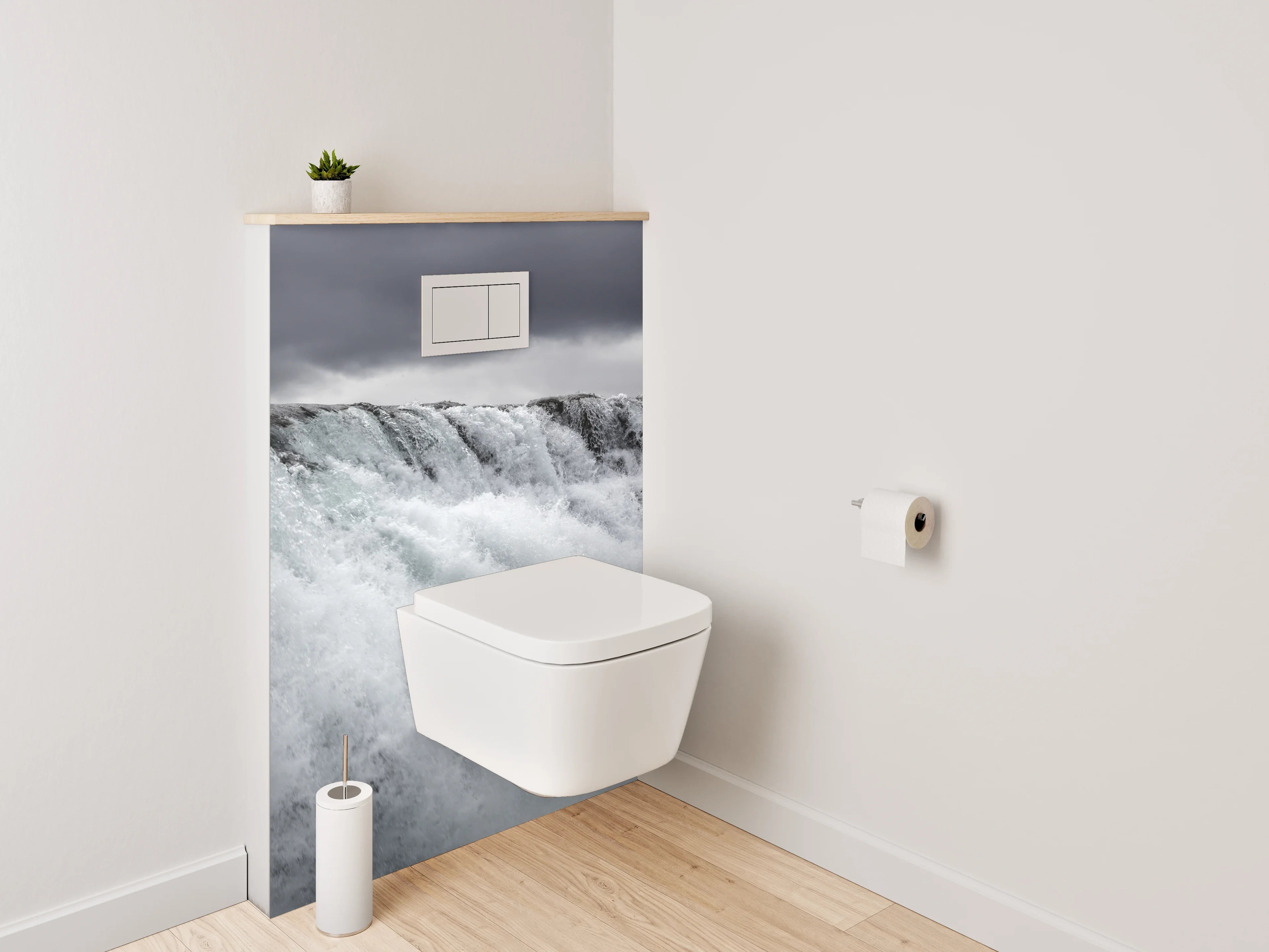 WC-Rückwand - Atemberaubender Wasserfall – Schwarz-Weiß