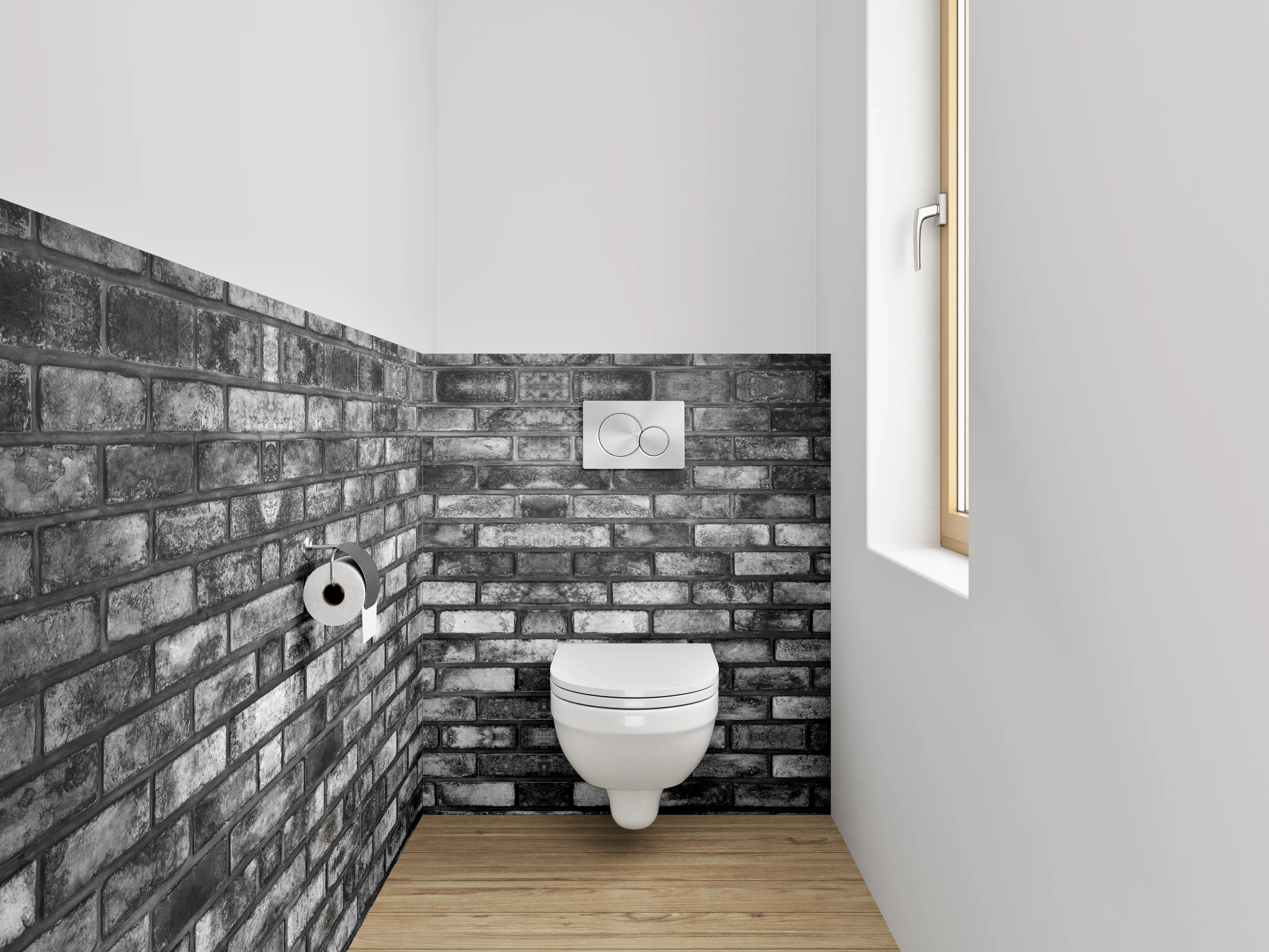 WC-Rückwand - Backsteinoptik Schwarz-Weiß Industrie-Look
