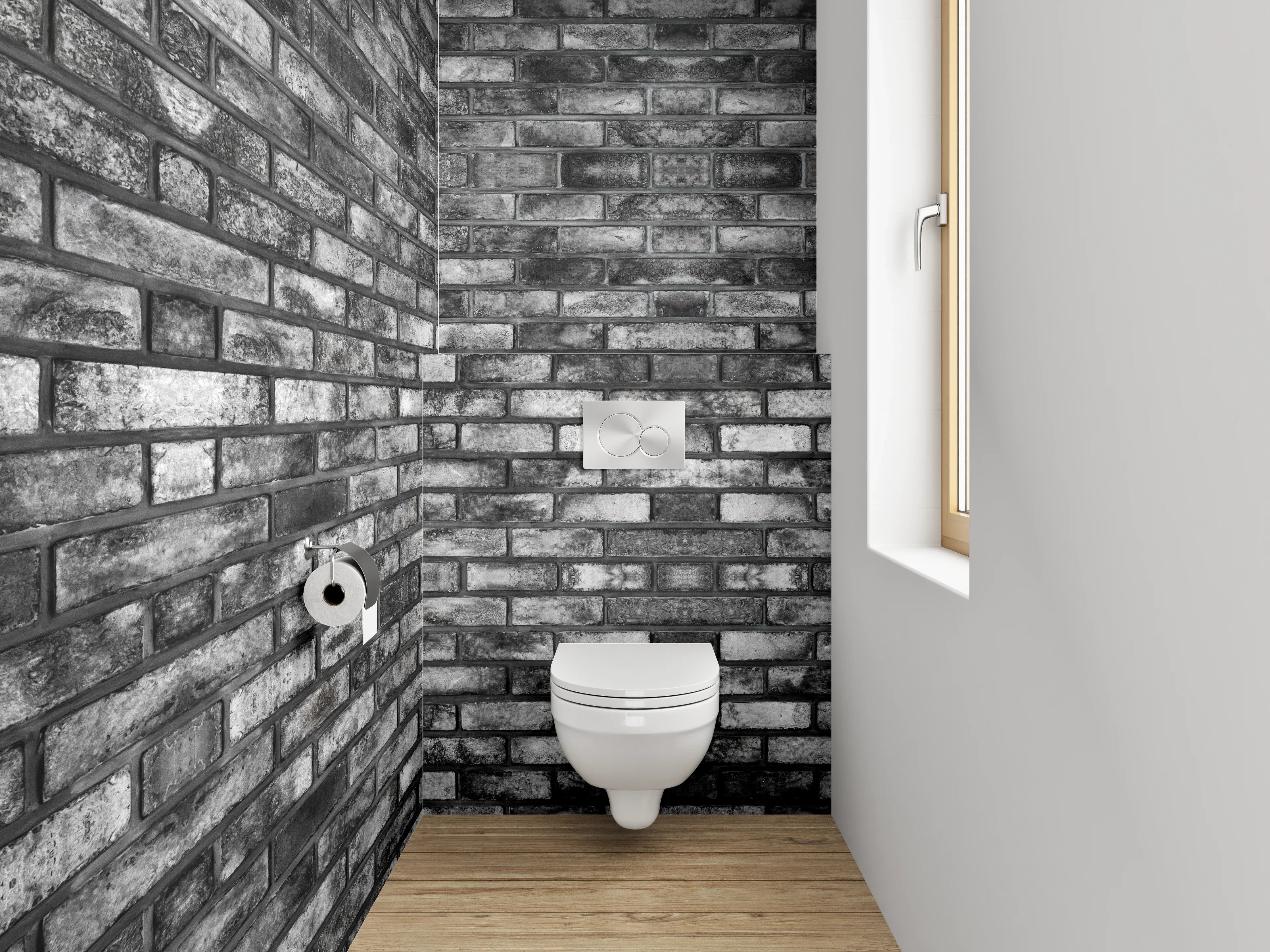 WC-Rückwand - Backsteinoptik Schwarz-Weiß Industrie-Look