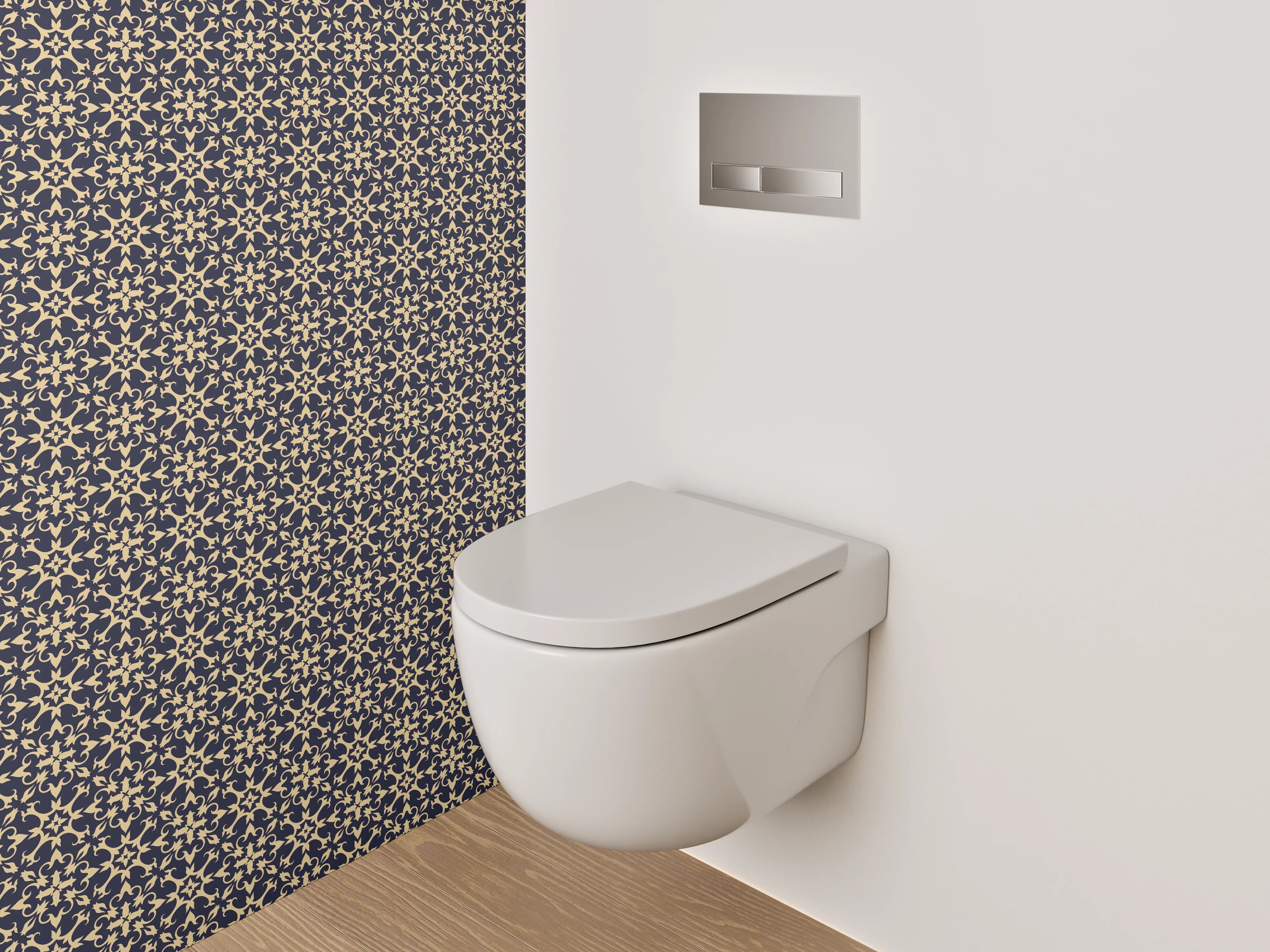 WC-Rückwand - Barock Muster Blau Gold Tapete